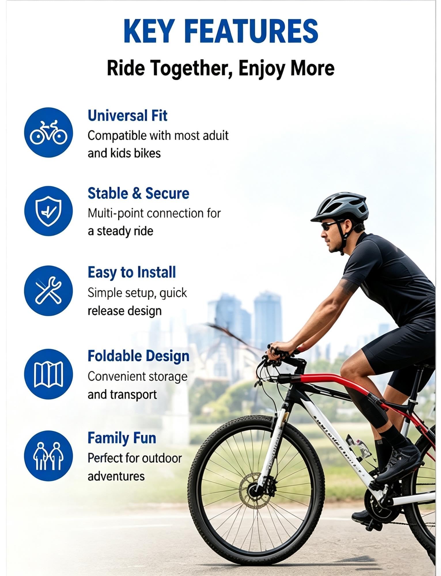 Genérico Barra Remolque Bicicleta Ajustable for Paseos Familiares