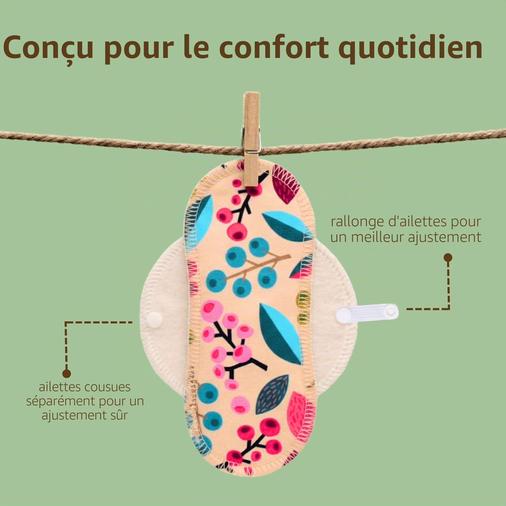 Natissy Protège-Slips Lavables en Coton Bio pour Femme, Pack 7 (Taille S)