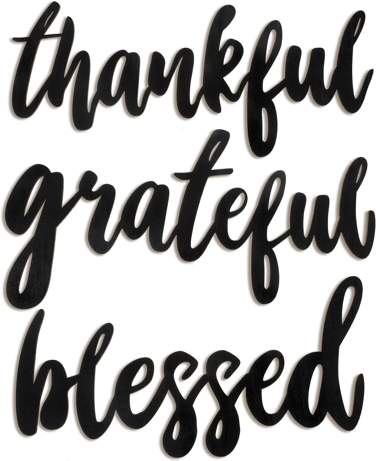 Jetec 3 Pieces Thankful Grateful Blessed Word Sign Wall Decor Wood Cutout, Unfinished Rustic Thanksgiving Home Decoration Wall Decoration Art for Indoor, Outdoor, Living Room and Bedroom (Black)