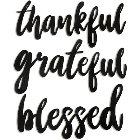 3 Pcs Thankful Grateful Blessed Cutout Sculptures Arrow Signs Rustic Wall Art (Black)
