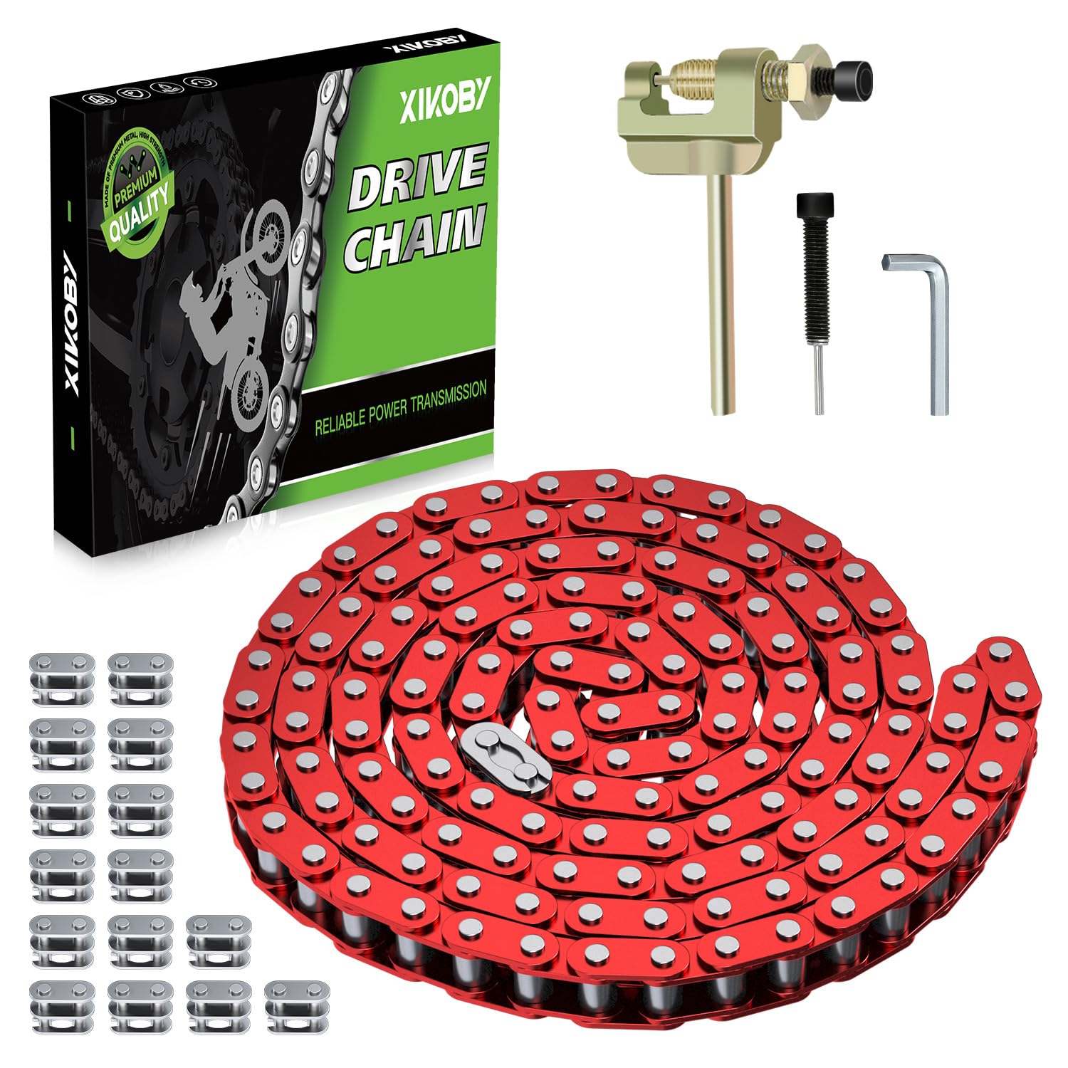 Photo 1 of XIKOBY T8F Drive Chain 134 Link Chain Breaker Compatible with 2 Stroke Engine SYX Moto 50cc Dirt Bike Mototec SSR X-pro Coolster 47cc 49cc Pocket Rocket Pit Bike ATV Quad 4 Wheeler Go Kart Parts (Red)