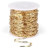 [33 Ft] Stainless Steel Paperclip Chains Roll, 3mm Width 18K Gold PVD Plated Stainless Steel Oval Link Chains Spool Bulk for Jewelry Making