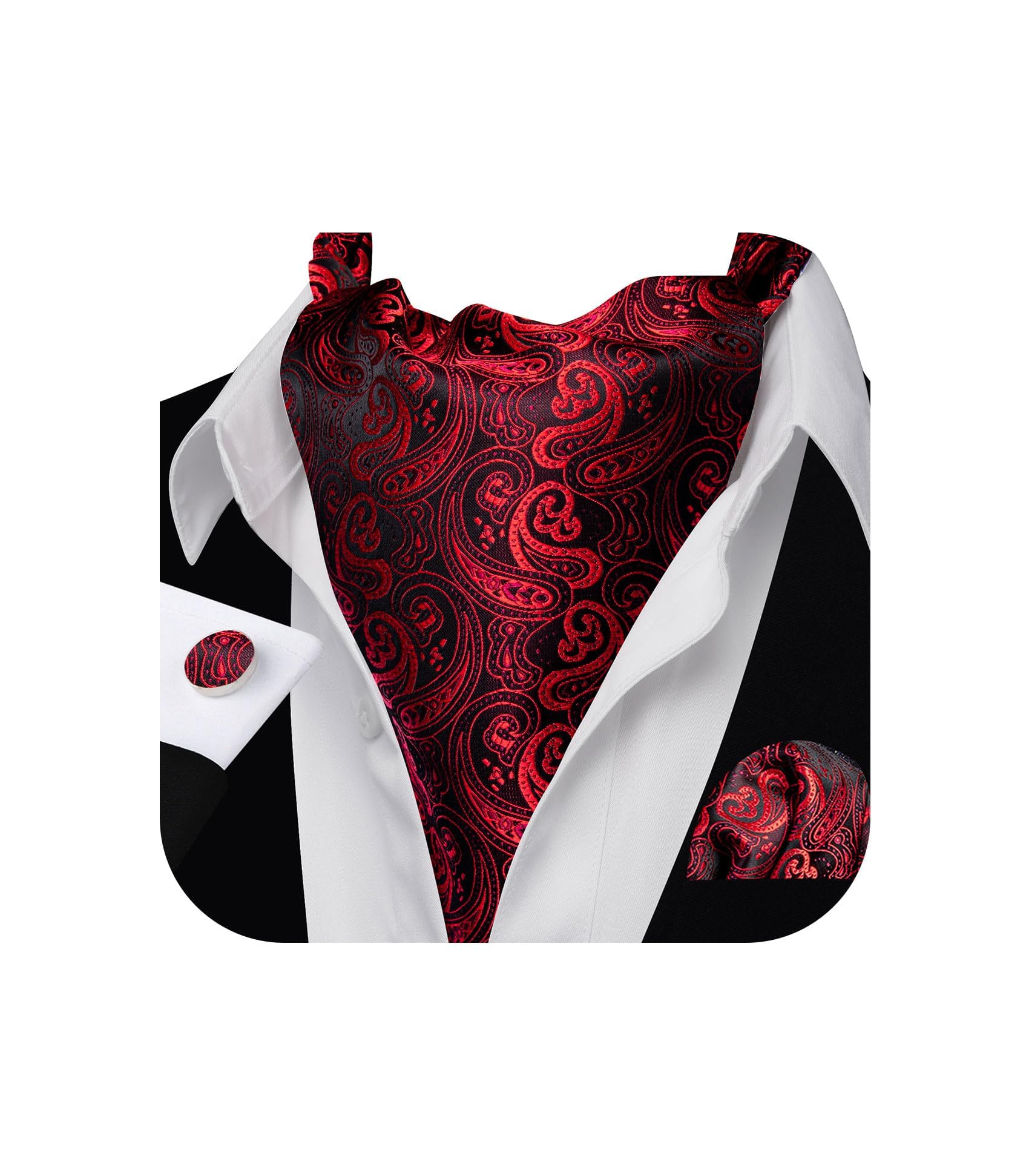 Barry.Wang Ascot for Men Cravat Tie Sets Paisley Scarf Self Tie Necktie