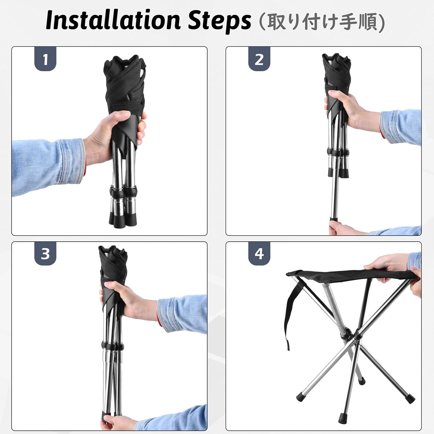 TRIWONDER Compact Camping Stool Folding Tripod Chair Lightweight Portable Camp Stool Mini Foldable Chair (Black - S)