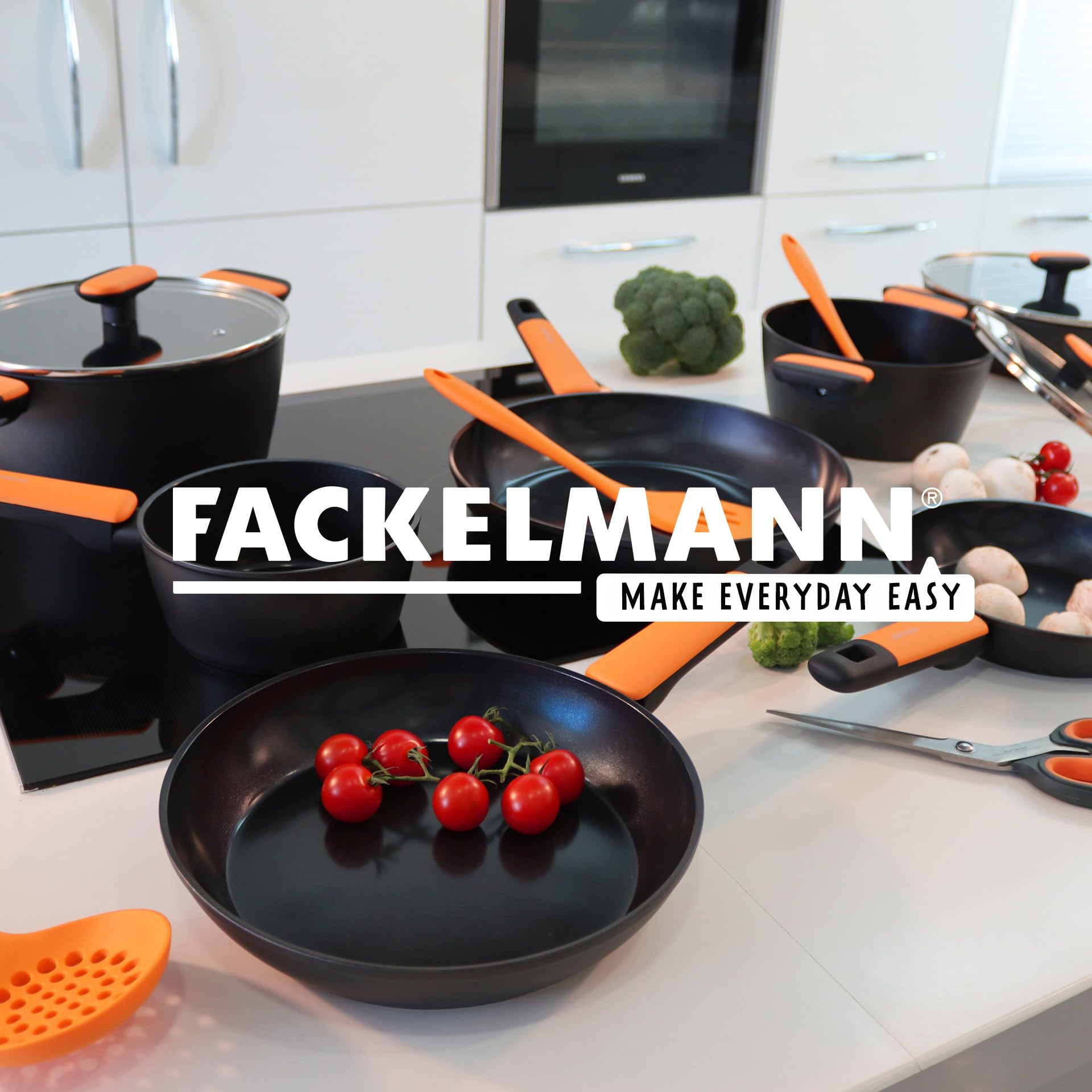 Fackelmann Zestaw 3 patelni z powłoką zapobiegającą przywieraniu, 20/24/28 cm, kute aluminium, ergonomiczny uchwyt z miękkim dotykiem, nieprzywierająca powłoka ceramiczna do 400°C, nadaje się do