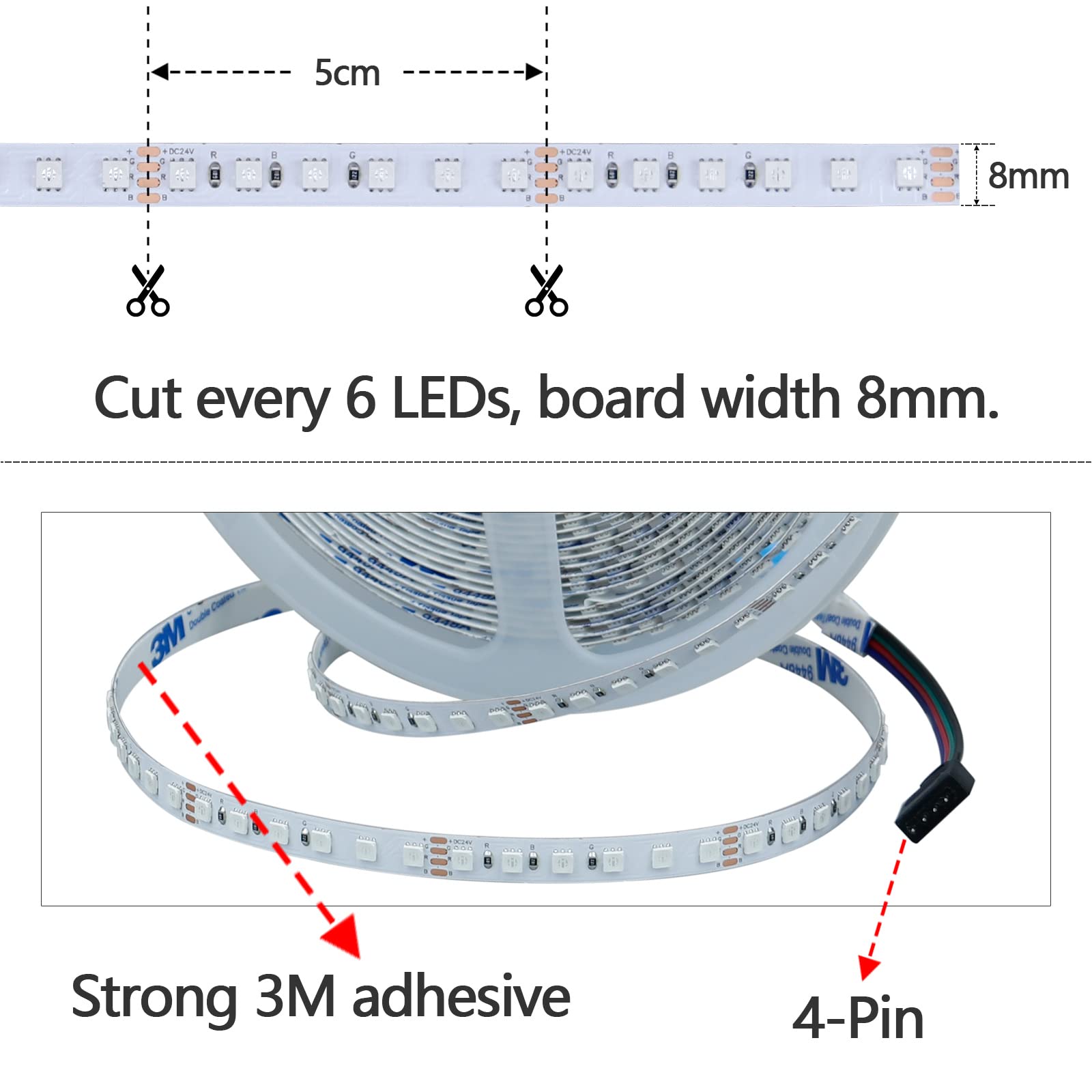 GOMING 10M 24V RGB Striscia LED 120W Flessibile Alta Densità 1200 LEDs Alta Luminosità Non Impermeabile IP20 Nastri LED per Decorazione Interna(RGB Controller e Alimentatore Non Inclusi)