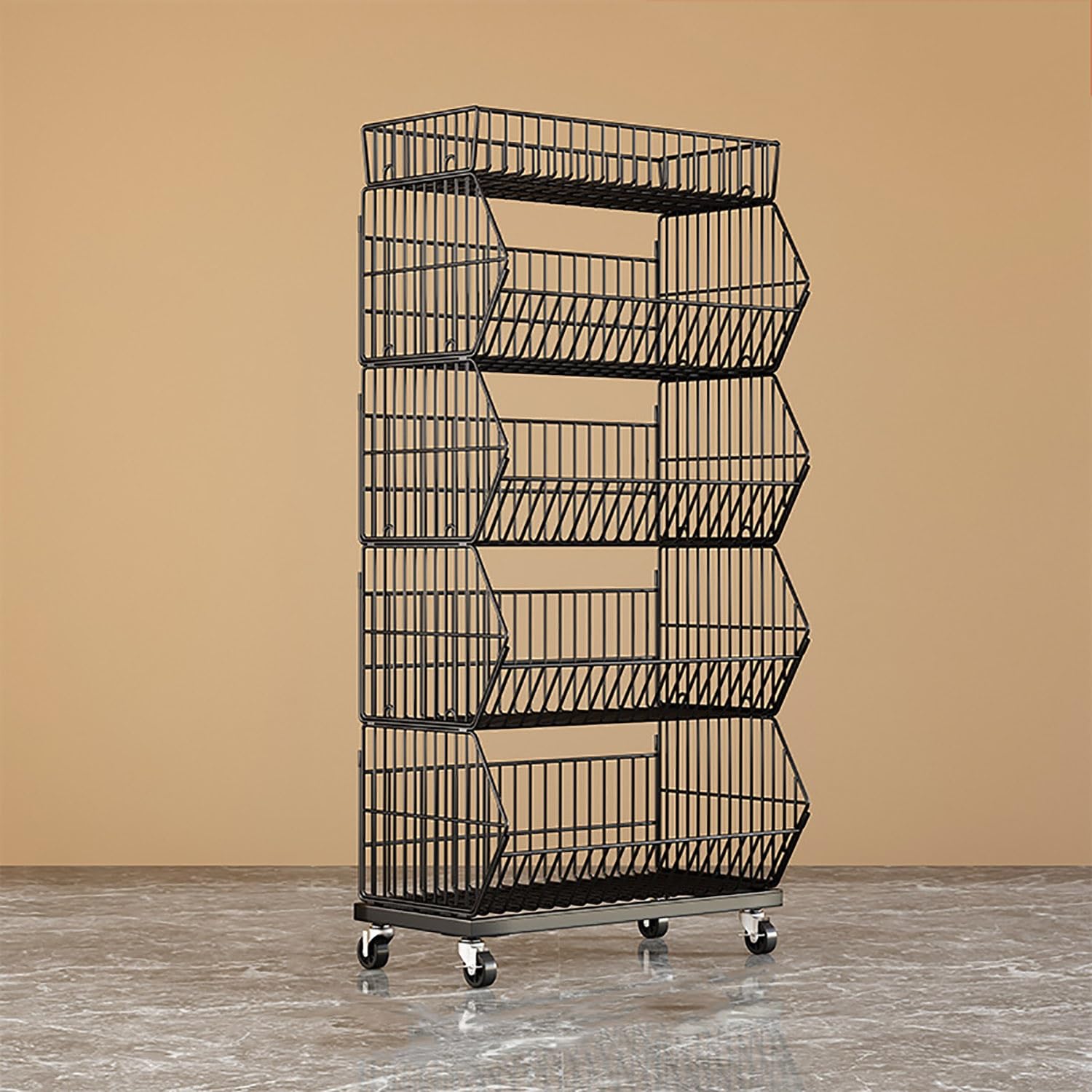 METTEOR Snack Storage Rack,5-Tier Snack Basket, Candy Display Rack, Big Metal Wire Retail Display Racks for Convenience Stores Office Pantry Kitchen, Supermarket Fruit Vegetable Display Sh (Black 60