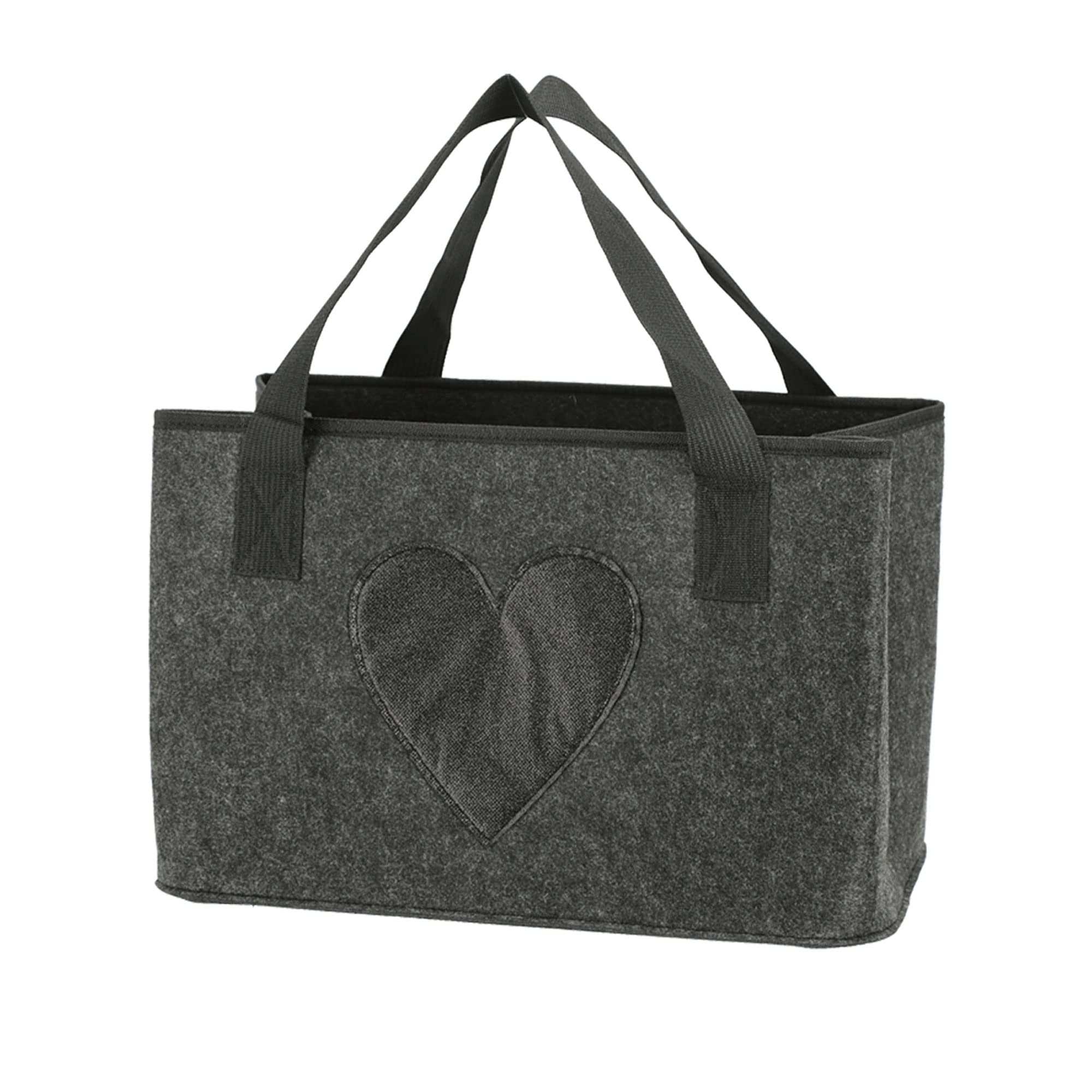 Borsa Portariviste In Feltro Grigio Chiaro A Forma Di Cuore, 40x26,5x21 Cm, Con Manici In Nylon. Perfetta Come Shopper O Cesto Portaoggetti Decorativo. - 3