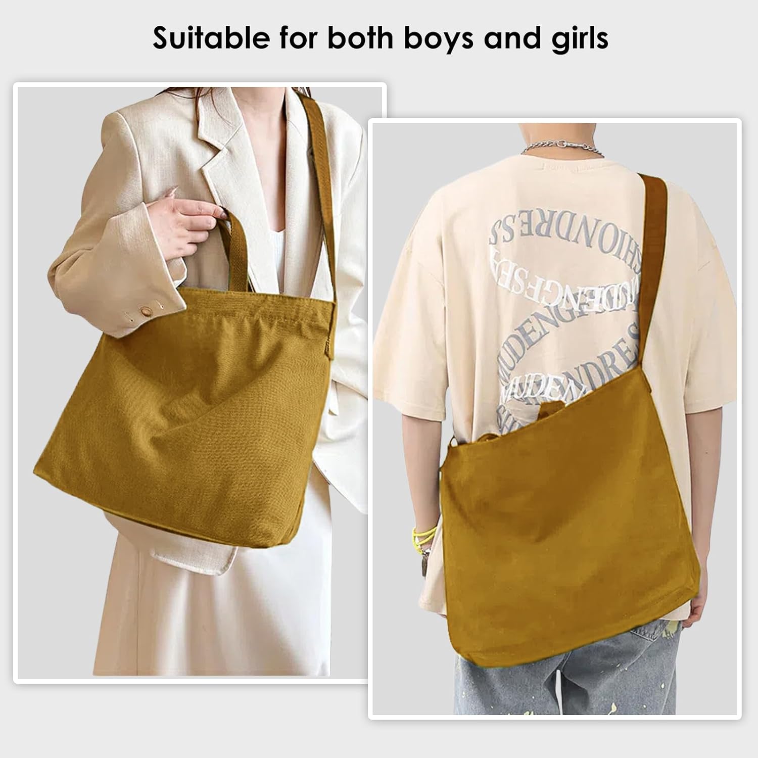 Women's Canvas Tote Bag inside Out Bag with Adjustable Crossbody Strap for Work Travel Shopping Durable Handbag for Men - Image 6