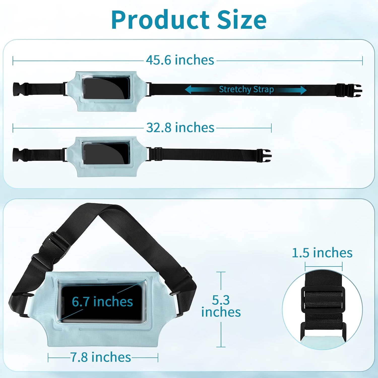 CACOE Universal Waterproof Phone Pouch-Up to 6.7",Waterproof Phone Case Holder,Cell Phone Dry Bags for Vacation Beach Pool Swimming,Compatible for iPhone 13 12 11 Pro Max XS Samsung Galaxy Light Blue