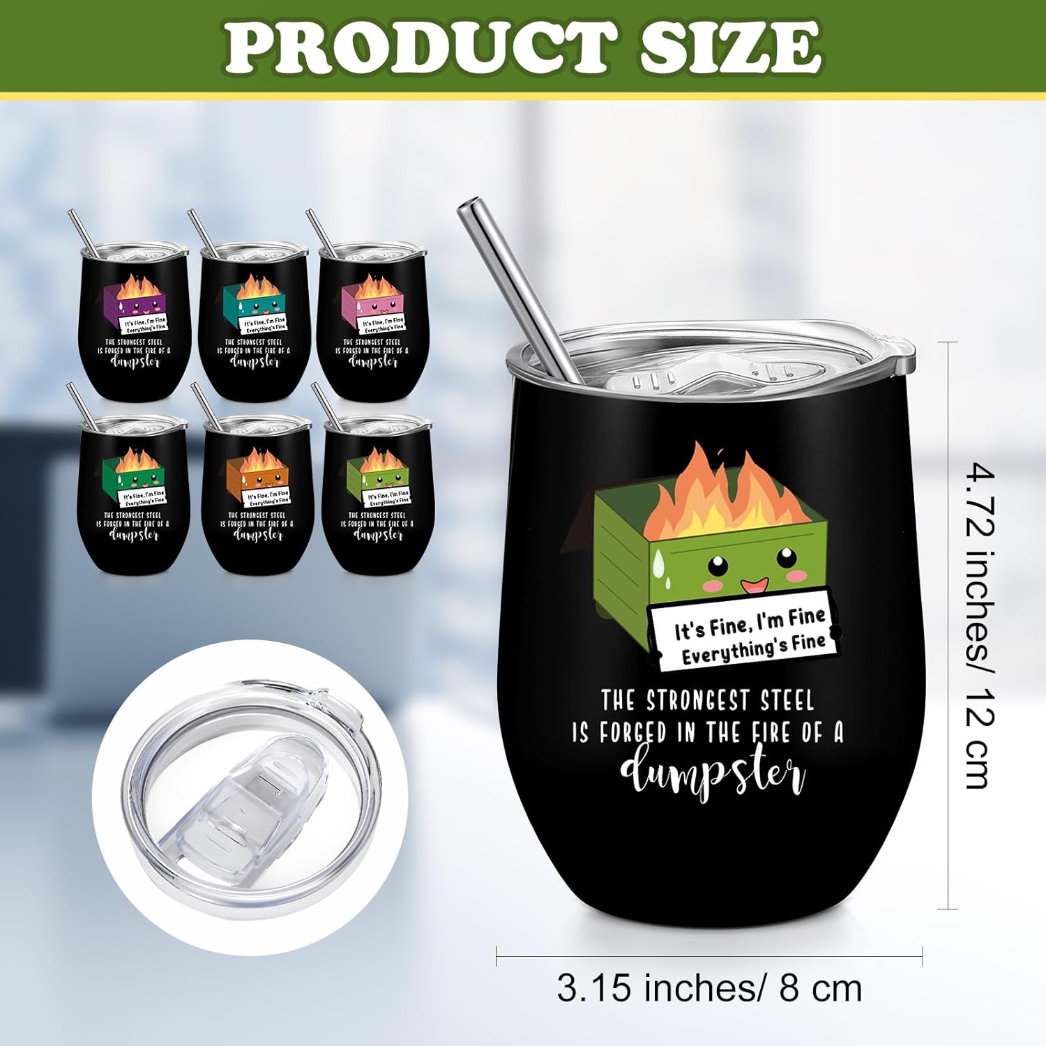 Skylety 6 Pcs Valentine Dumpster Fire Tumblers Bulk 12oz Employee Appreciation Insulated Stainless Steel Cup with Lid Straw Funny Dumpster Fire Response Team Gift for Coworker Nurse Teacher (Black) - Image 2