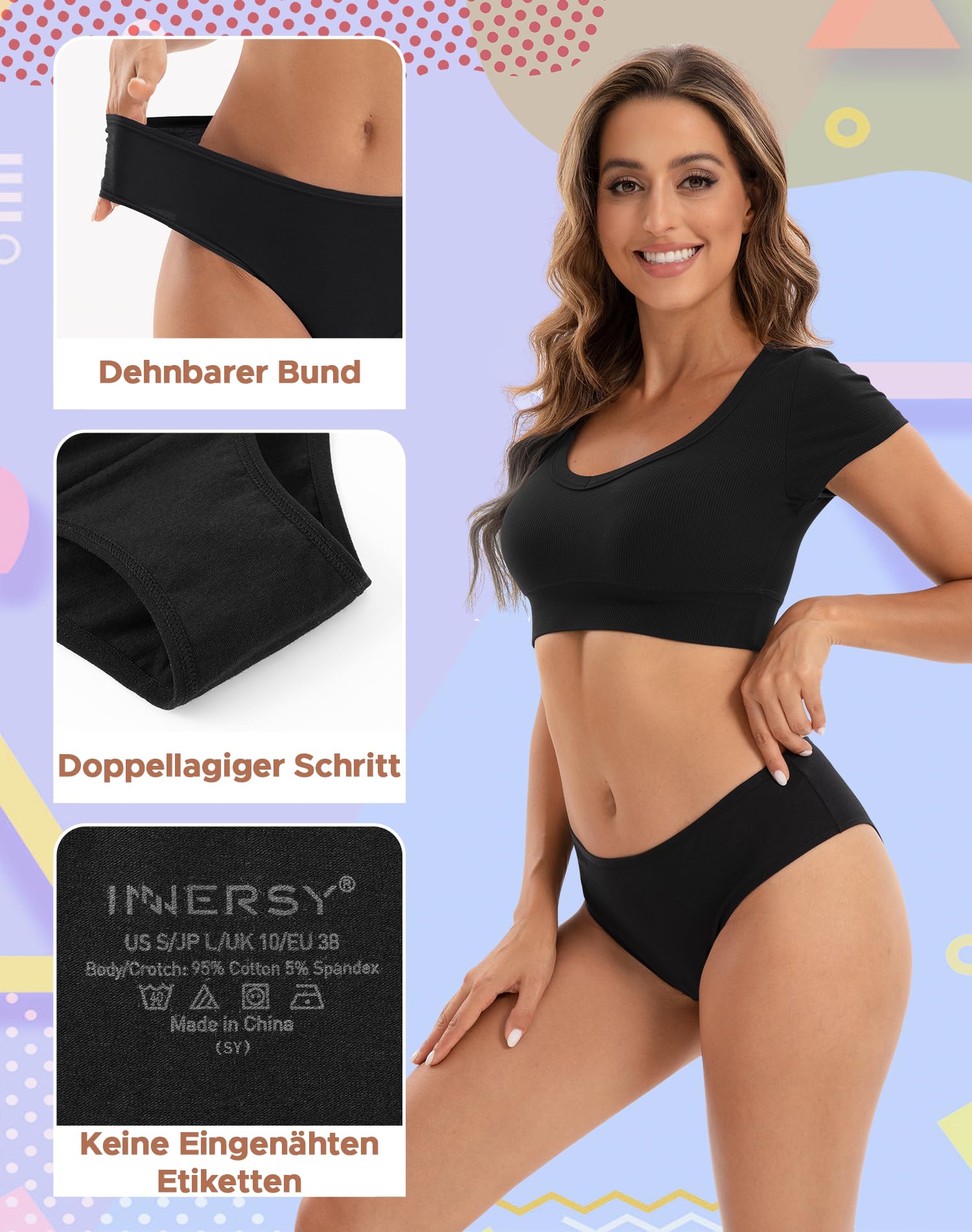 INNERSY Slip Donna Cotone Vita Media Mutande Brasiliana Bikini Mutandine Hipster Intimo Pacco da 6