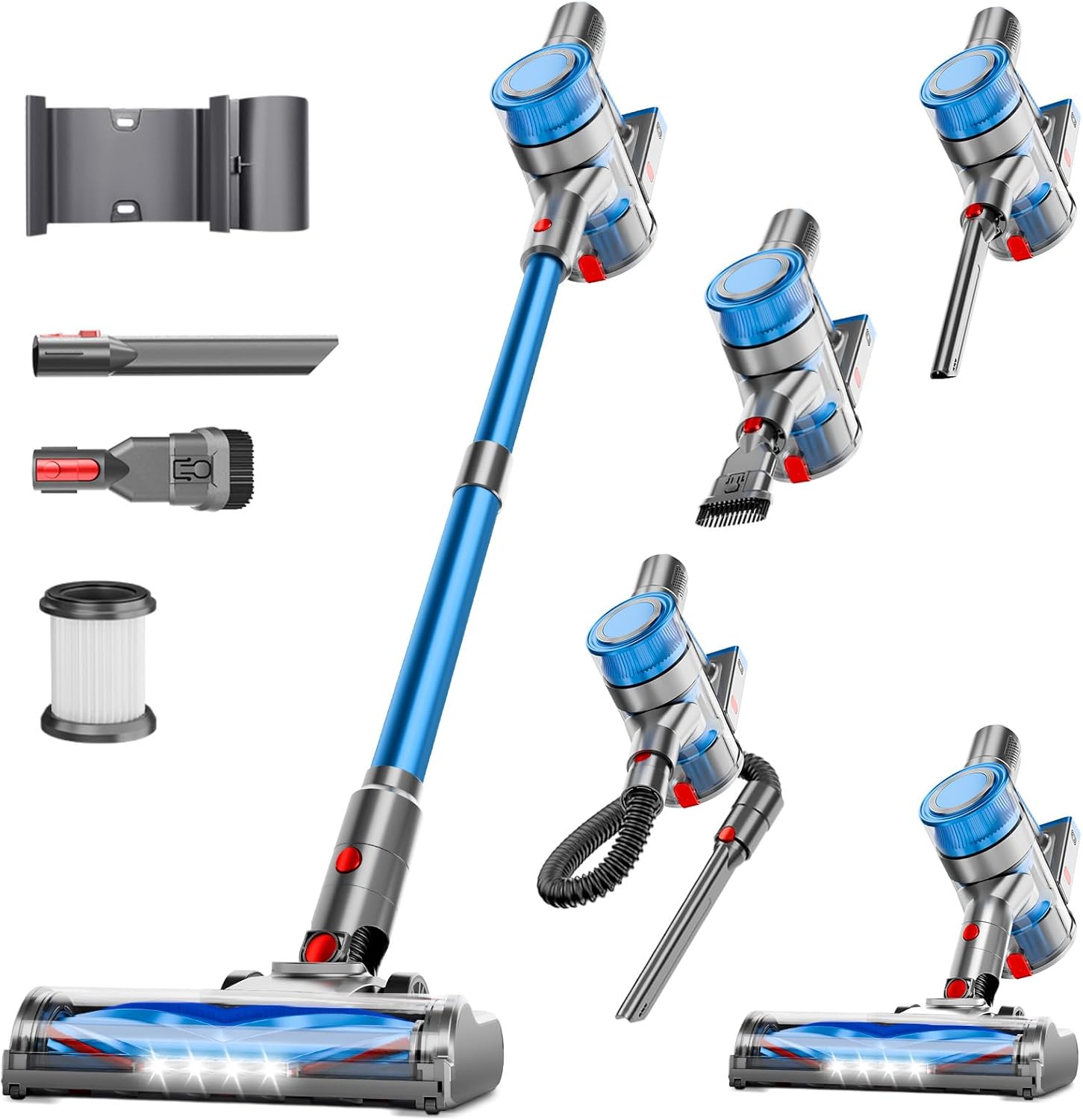 Cordless Vacuum Cleaner, Powerful Stick Vacuum Cleaner for Home with Rechargeable Battery, 6-in-1 Lightweight Handheld Vacuum, 45 Mins Runtime for Hardfloor & Carpets Pet Hair (Blue)