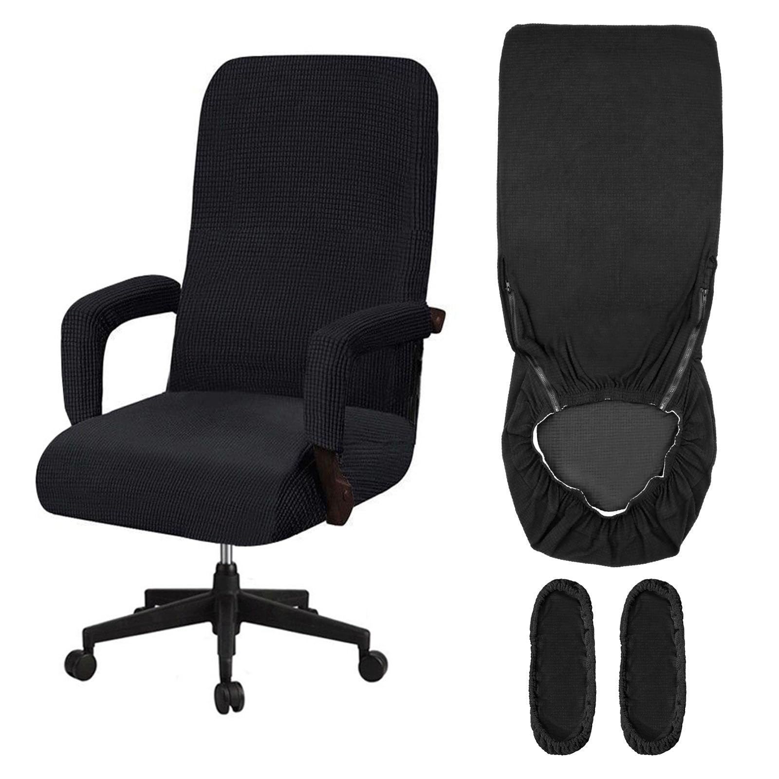 ZYNERY Funda Silla Oficina con Fundas para Brazos Elástica Universal Ajustable Desmontable - Cubierta para Sillas de Escritorio y Ordenador (Negro)