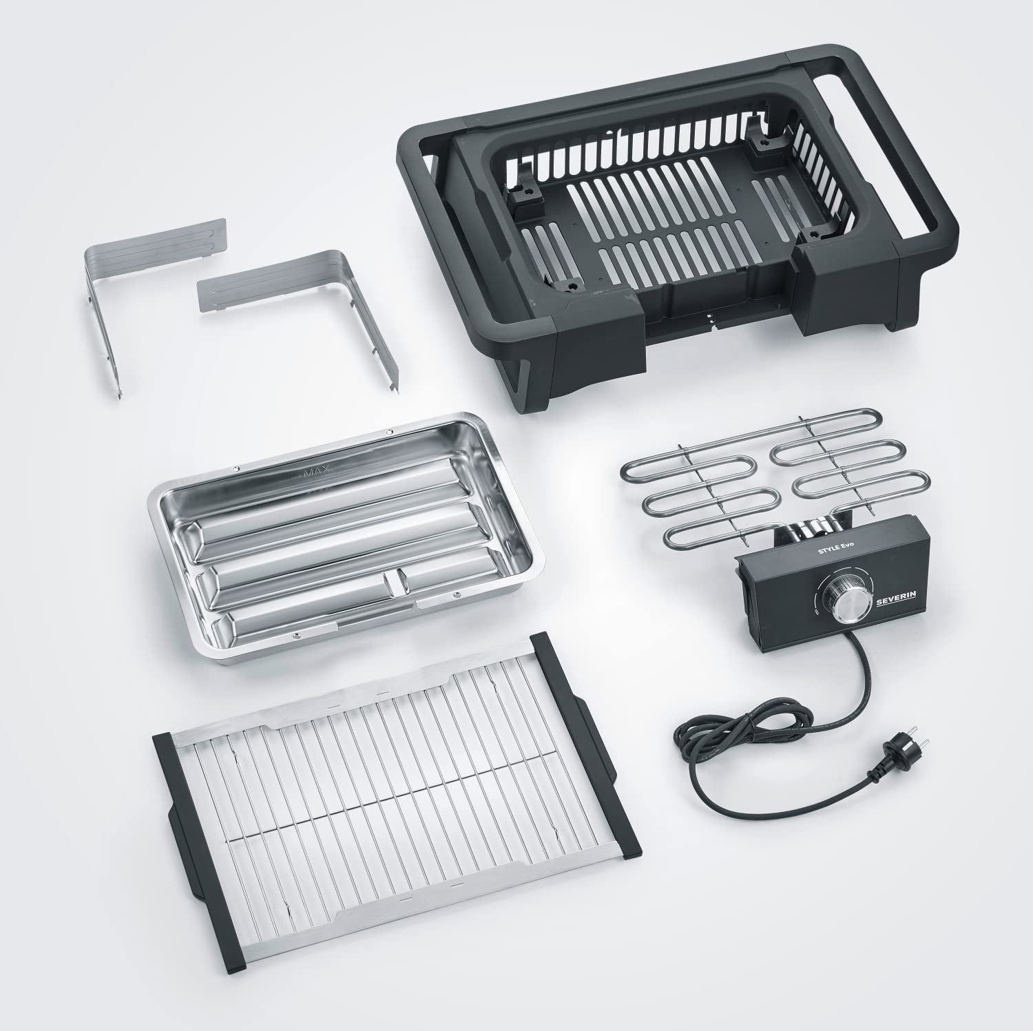 SEVERIN Barbacoa de mesa Style Evo para interior y exterior, parrilla eléctrica con arranque rápido, hasta 350 °C, mini barbacoa con óptima distribución del calor, negro, PG 8123