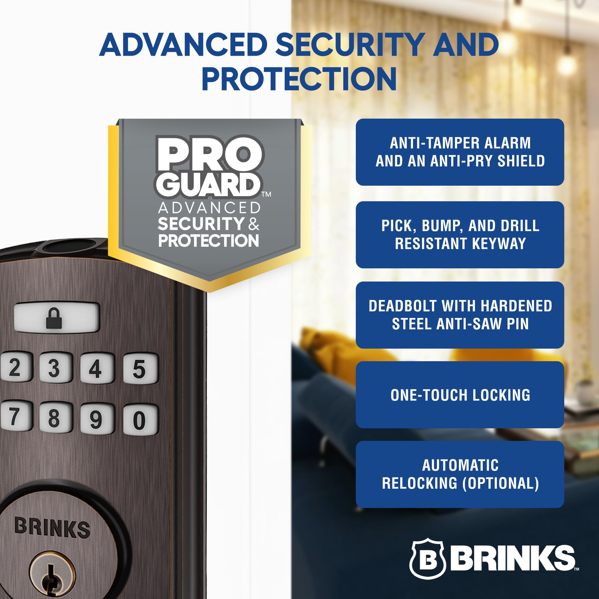 Brinks Serratura elettronica per porta d'ingresso, con tastiera e impronta digitale, serratura intelligente ad alta sicurezza per porta d'ingresso, fino a 50 codici utente, chiusura automatica, bronzo