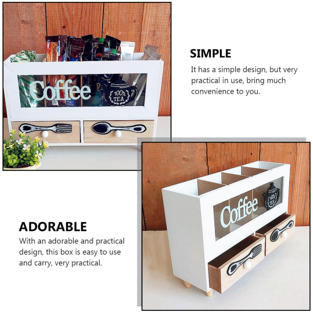 SOLUSTRE Scatola per Conservare Caffè in Legno Stile Nordico Retrò a Doppio Strato, Portatile e Resistente per Caffetteria e Negozio, Design Semplice e Raffinato