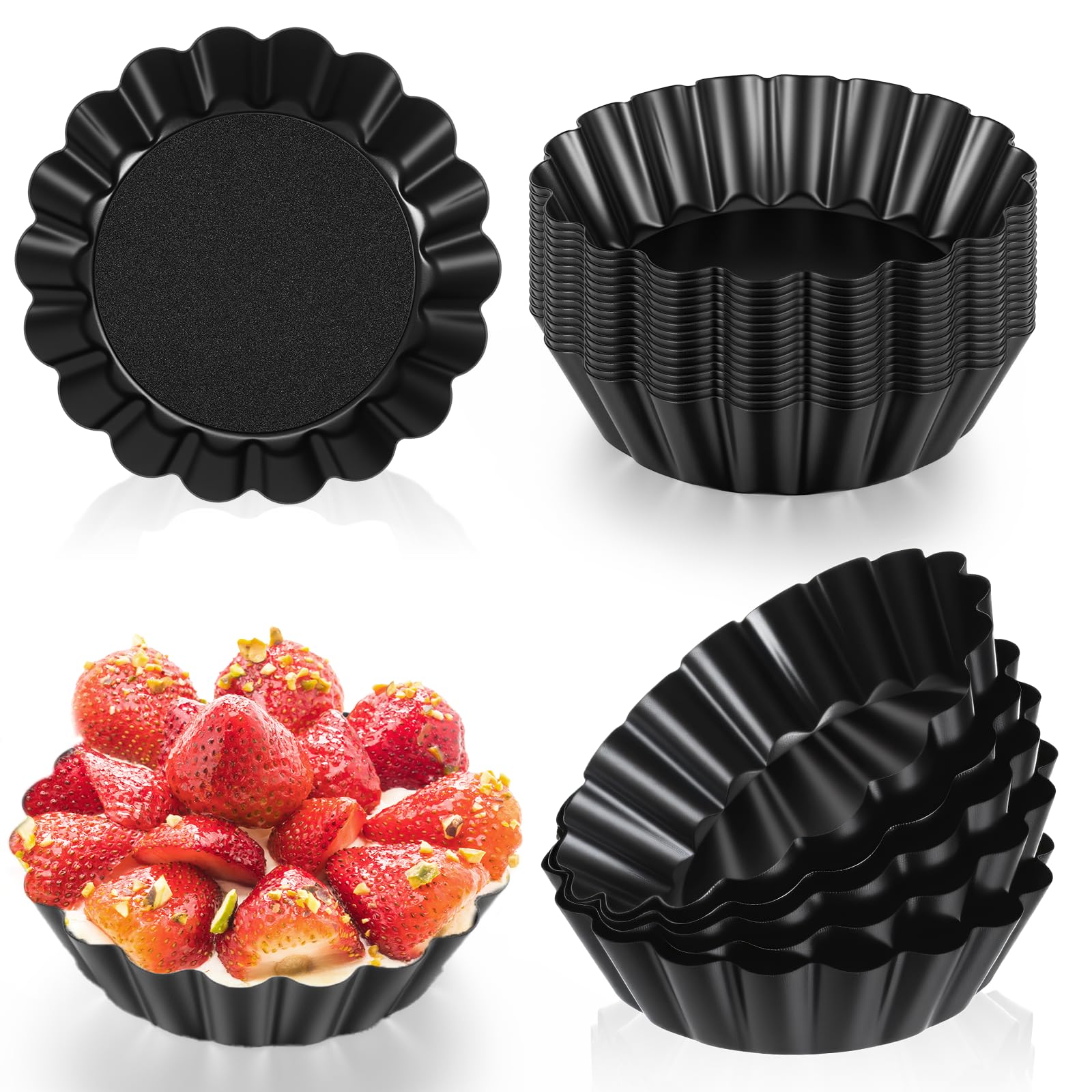 Mini-Kuchenformen mit abnehmbarem Boden, rund, antihaftbeschichtet, Quicheform, Backgeschirr, Ei, Tarte-Formen, geriffelte Seite, kleine Quichepfannen, Stahl, Mini-Kuchenformen für Kuchen, Mousse