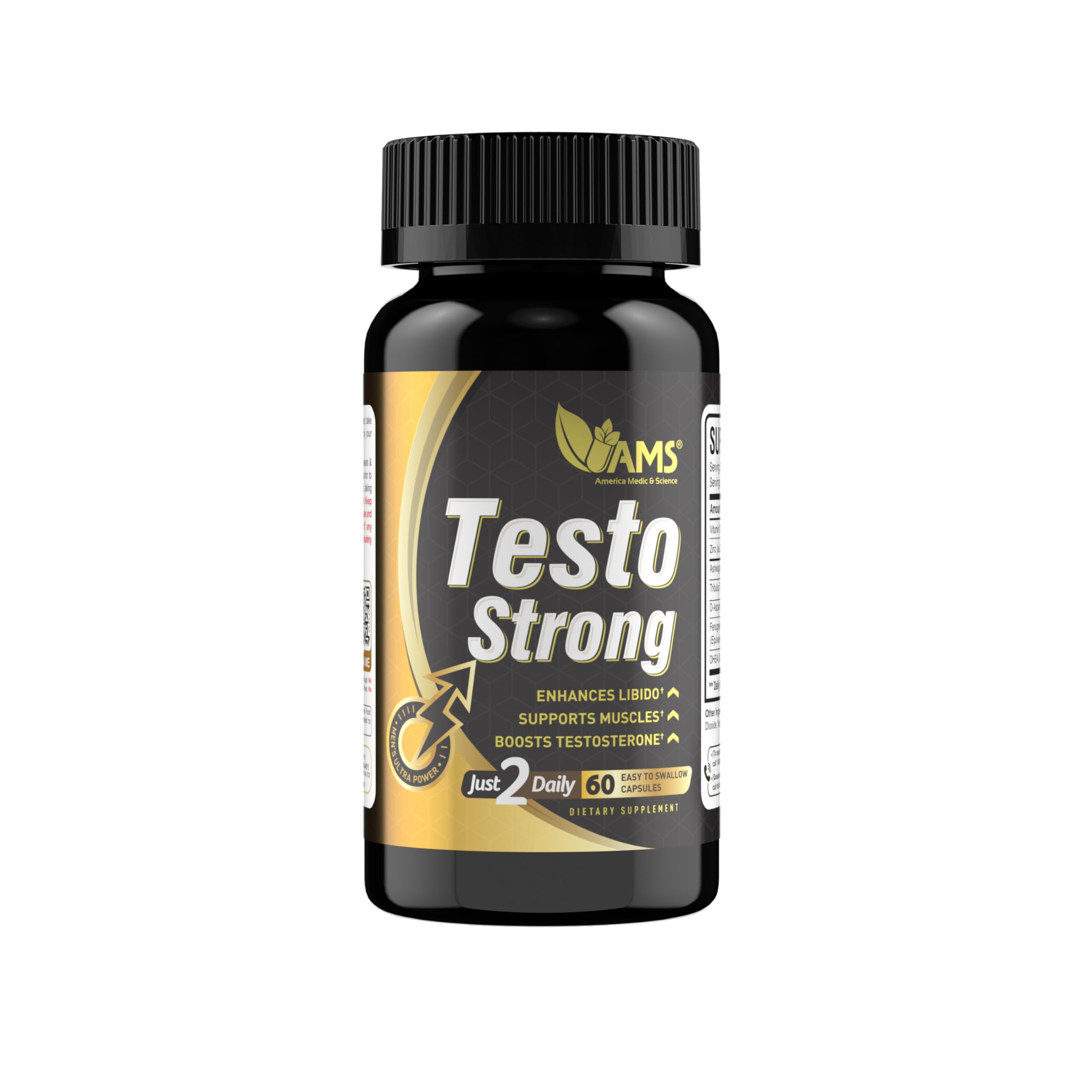 America Medic & Science Testo Strong - 60 Count – Advanced Testosterone Booster for Men’s Energy, Strength, Stamina, and Muscle Growth – Gluten-Free, USA-Made