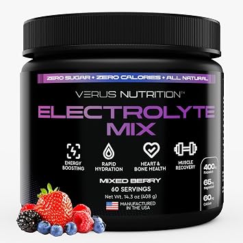 Electrolytes Powder No Sugar- Zero Calorie Hydration Powder | Sugar Free Electrolytes for Fasting, Keto & Vegan | Natural Ingredients Electrolyte Mix, 60 Servings Mixed Berry