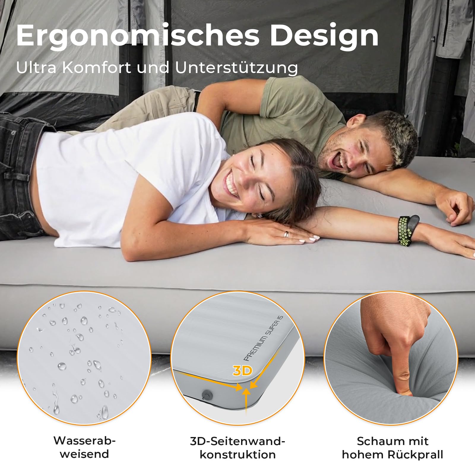KingCamp Isomatte Selbstaufblasend Camping Komfort 3D 15cm Dick R-15,5 | Selbstaufblasbare Luftmatratze Kompakt Robust Stabil 4-Jahreszeiten Leise für Glamping Zelt Auto Gästebett 201x128cm Grau