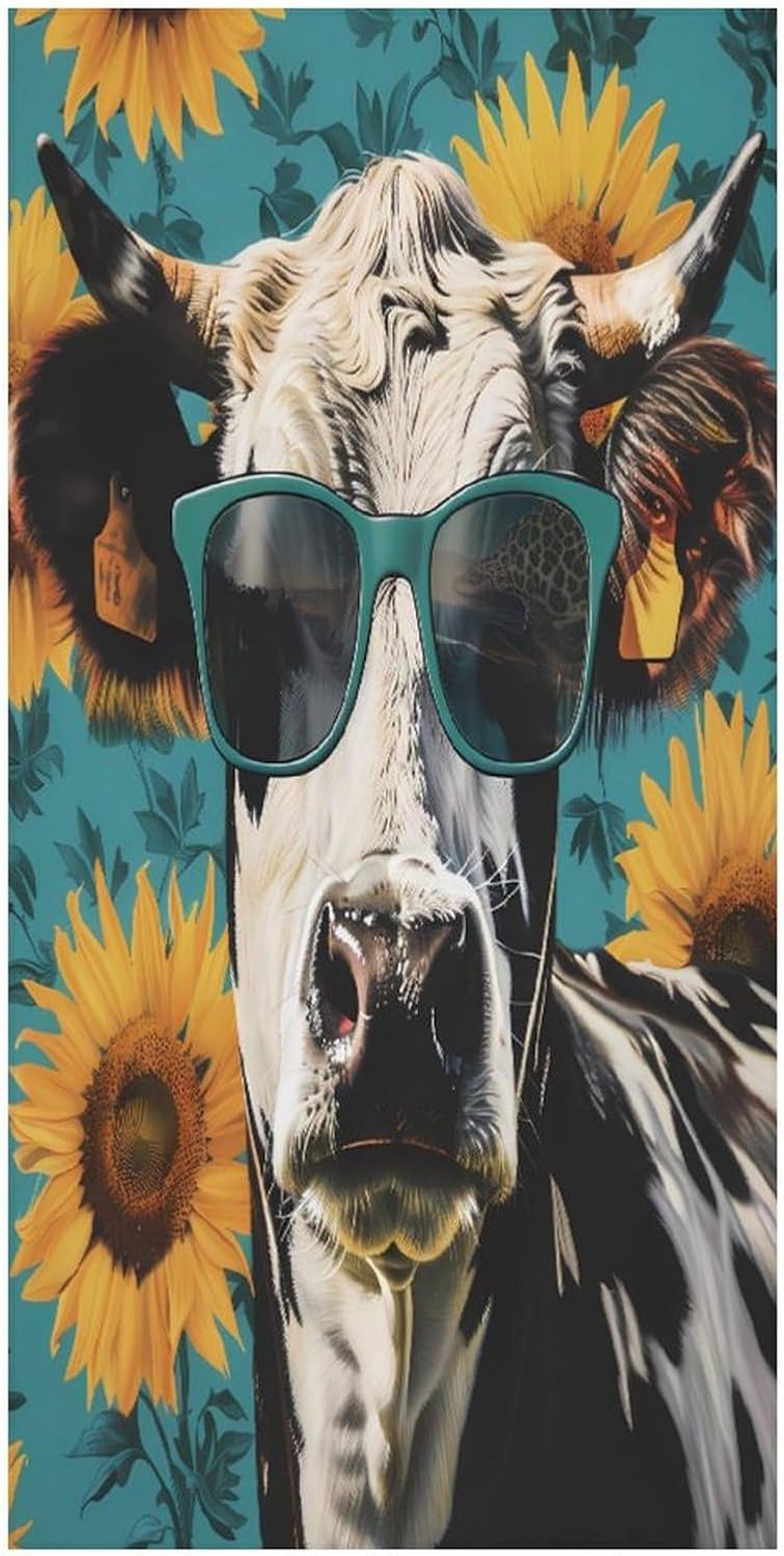 Cow Sunflower Bath Towel Beach Towels Quick Dry Oversized Bath Blanket Highly Absorbent Towel for Women Men 160x80cm
