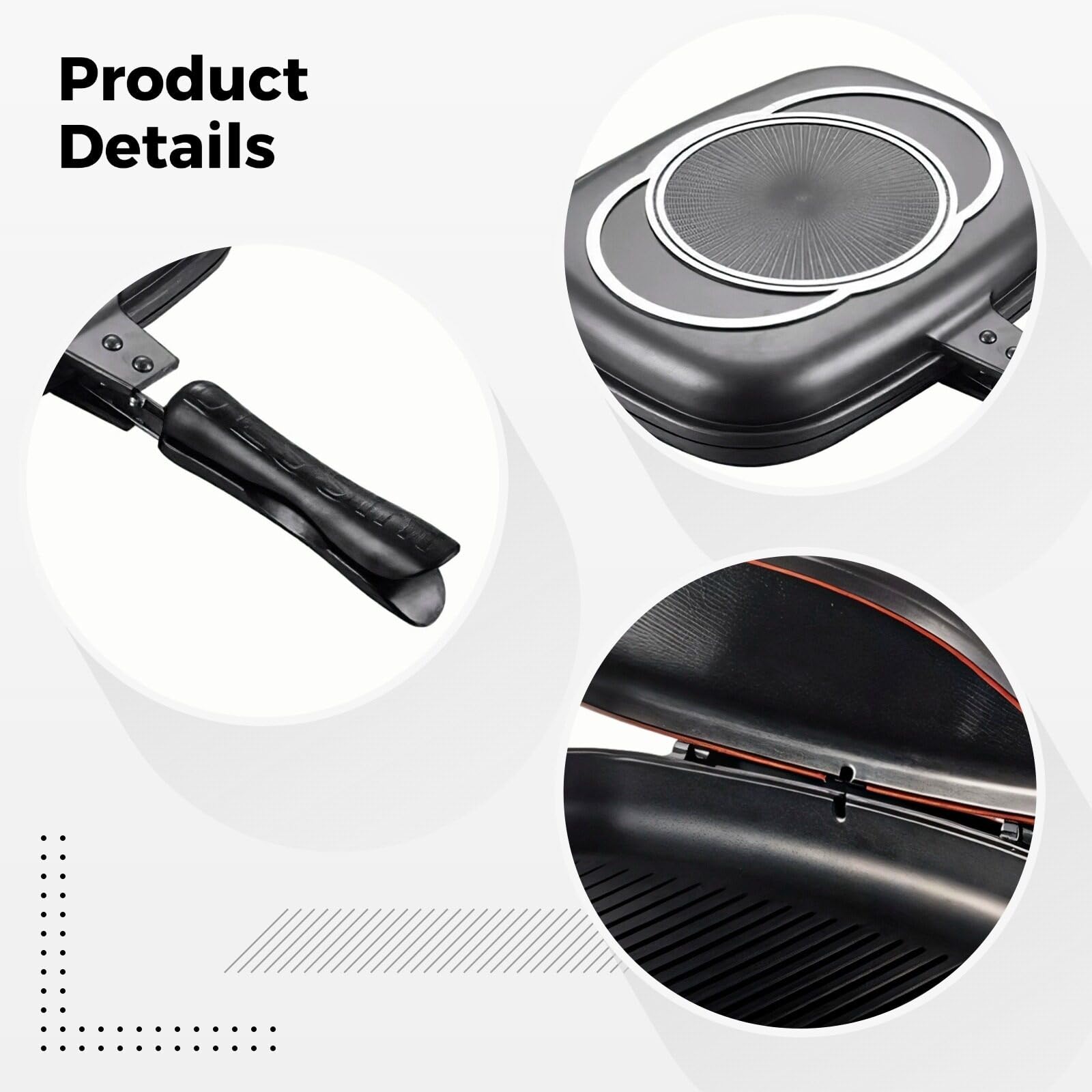 Sartén para suministros de cocina, cómodo mango de aluminio resistente a la corrosión, portátil y ligero, doble cara e ideal de 12.6 x 11 x 2.8 pulgadas para varios alimentos cocinar, freír