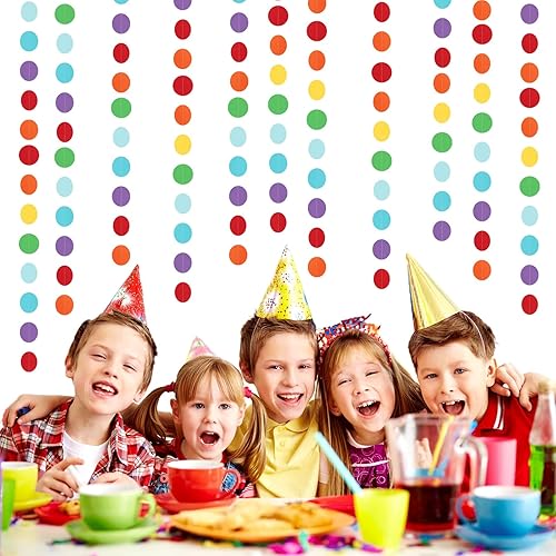 Miniatura 7 de Decoración de fiesta de arco iris, guirnalda de serpentinas de papel  52 pies de temática colorida para niños y niñas, suministros de recuerdos de
