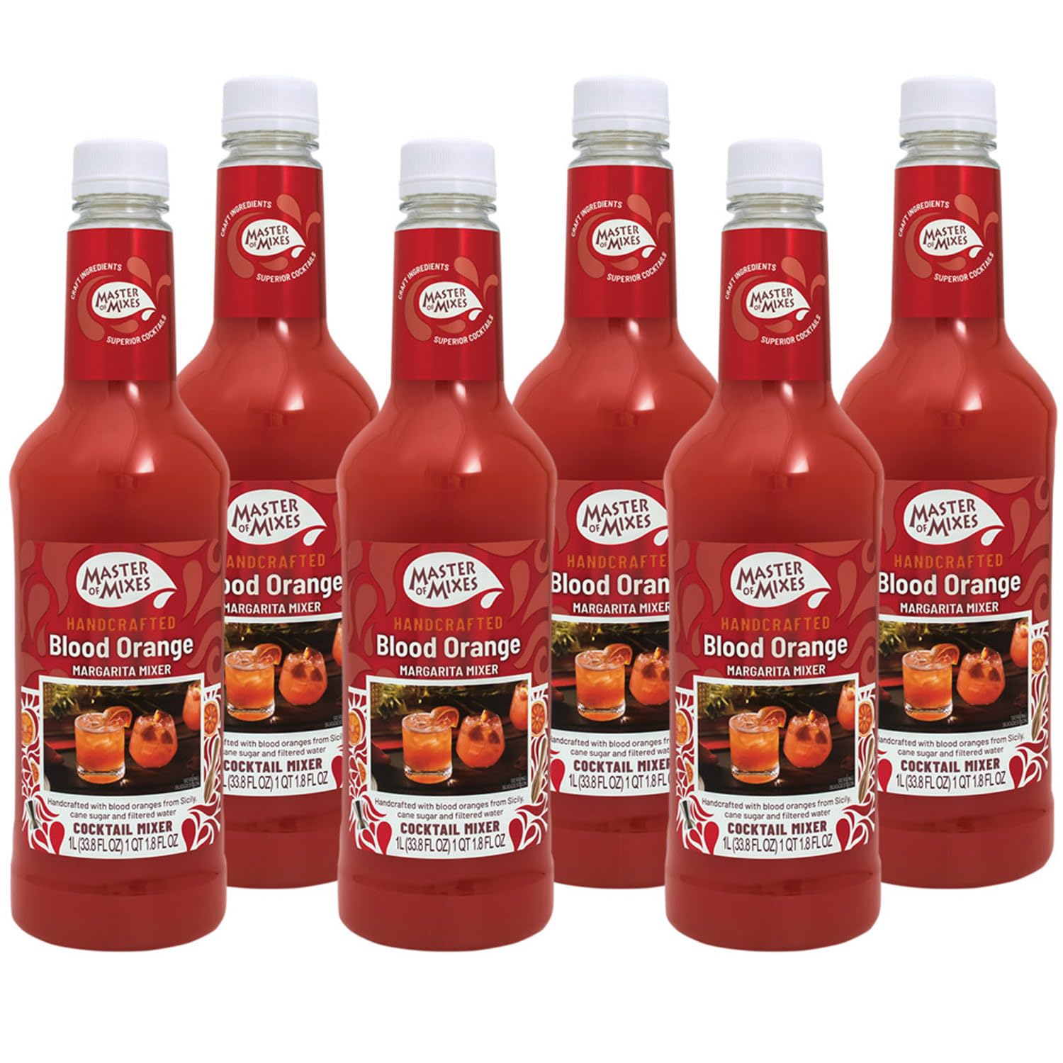 Master of Mixes Blood Orange Margarita Drink Mix, Ready To Use, 1 Liter Bottle (33.8 Fl Oz), Pack of 6