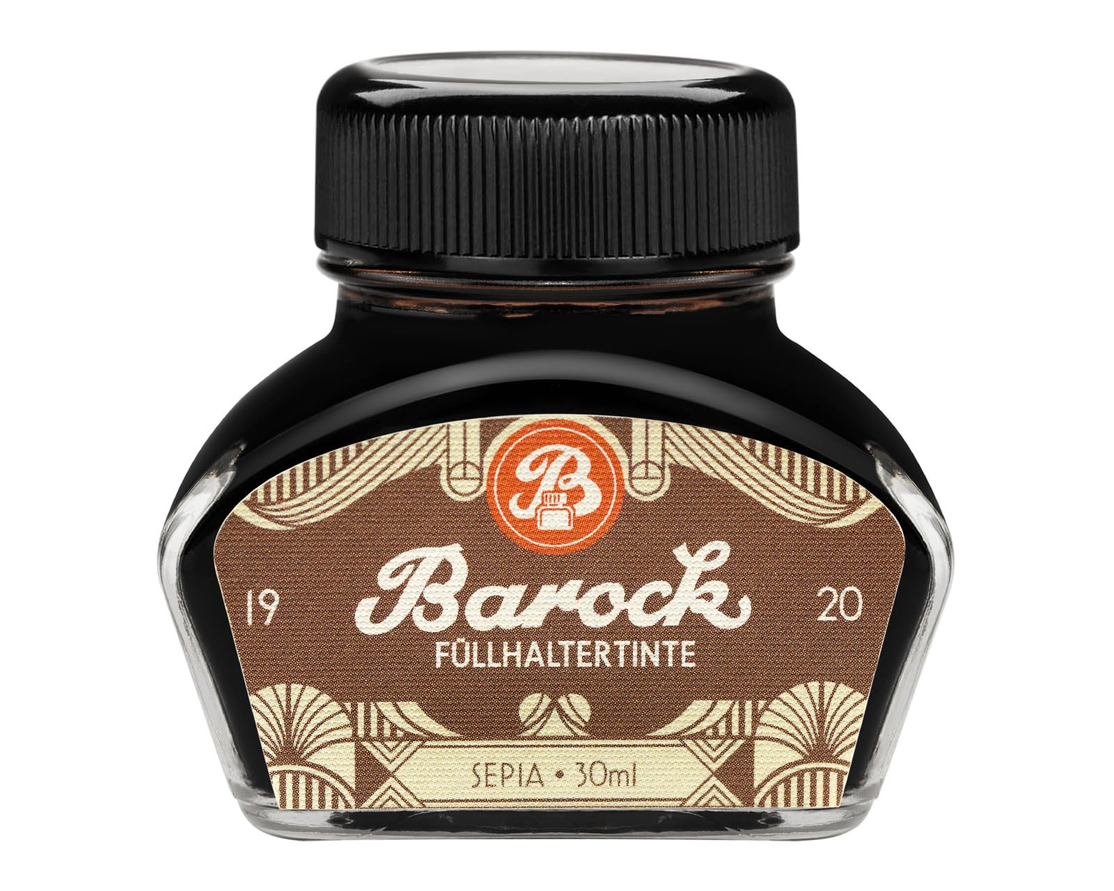 Barock 1920 Sepia, atrament do pióra wiecznego, szklany korek, Rollerball, atrament do pióra wiecznego w tłuczku, 30 ml, brązowy