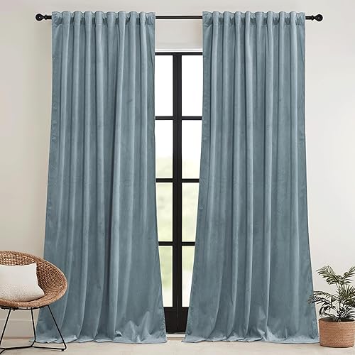Miniatura 2 de RYB HOME - Cortinas de terciopelo azul piedra, opacas, para habitación infantil, aislamiento térmico, reducción de ruido, suaves, para ventanas de