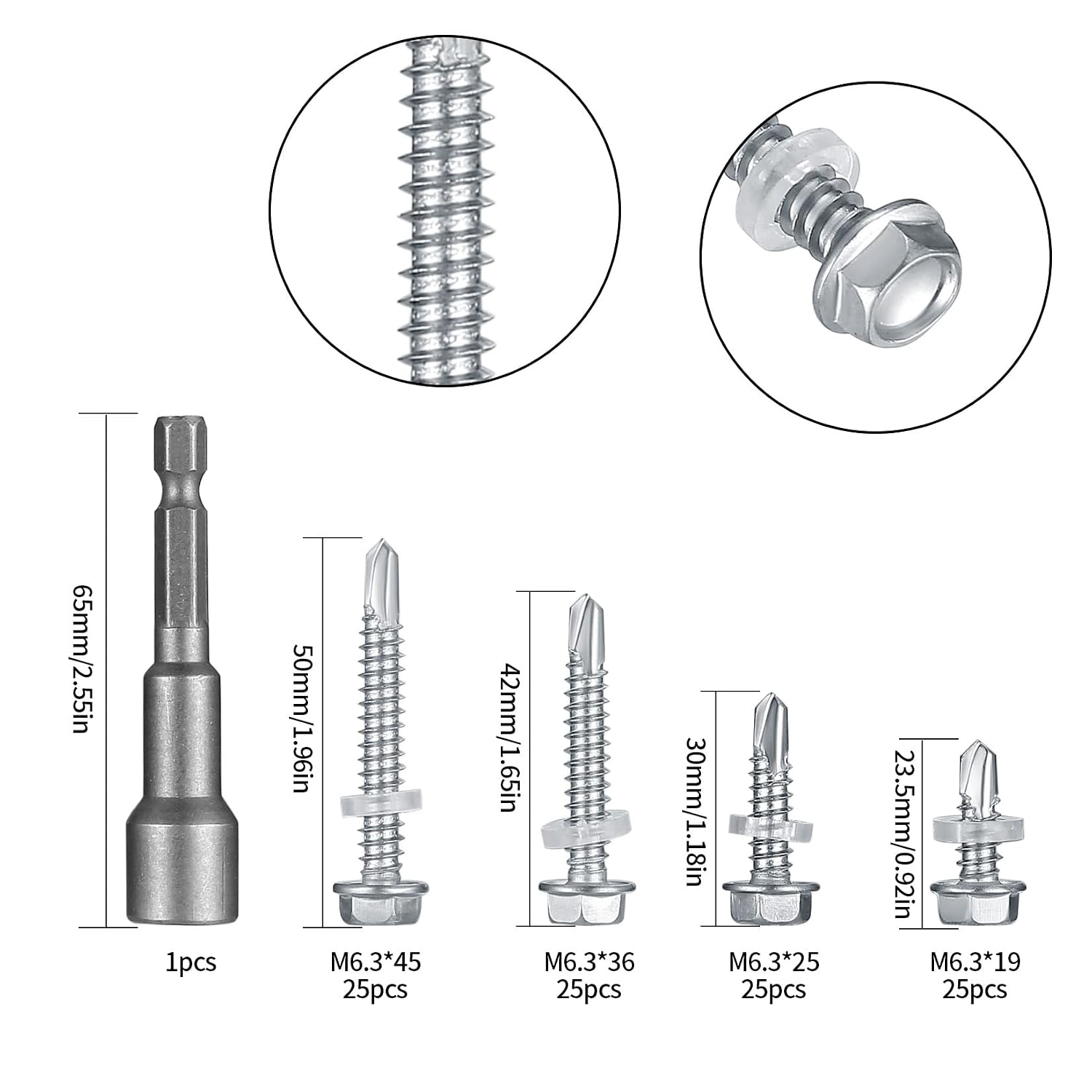 101 Pcs Stainless Steel Self Drilling Hex Head Screws - Image 3