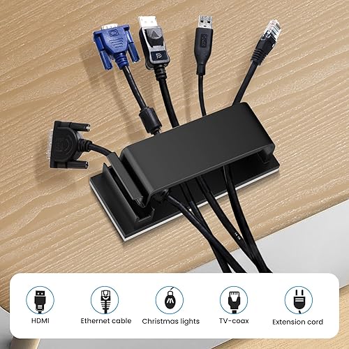 Miniatura 4 de Clip adhesivo de gestión de cables (20 unidades, negro), gestión de cables debajo del escritorio, organizador de cables para TV, PC, Ethernet, HDMI,
