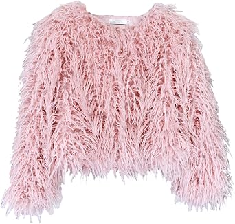 Womens Faux Fur Coat Open Front Fashion Cropped Faux Fur Jacket Fall Winter Shaggy Jacket Outerwear
