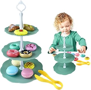 Children's Tea Set, Children's Kitchen Dessert, Tea Set Children's Toy, 18 Pieces Tea Service Children's Toy, Tea Set Toy with Dessert Stand, Kitchen Accessories, Tea Party, Role Play for Girls, Boys,
