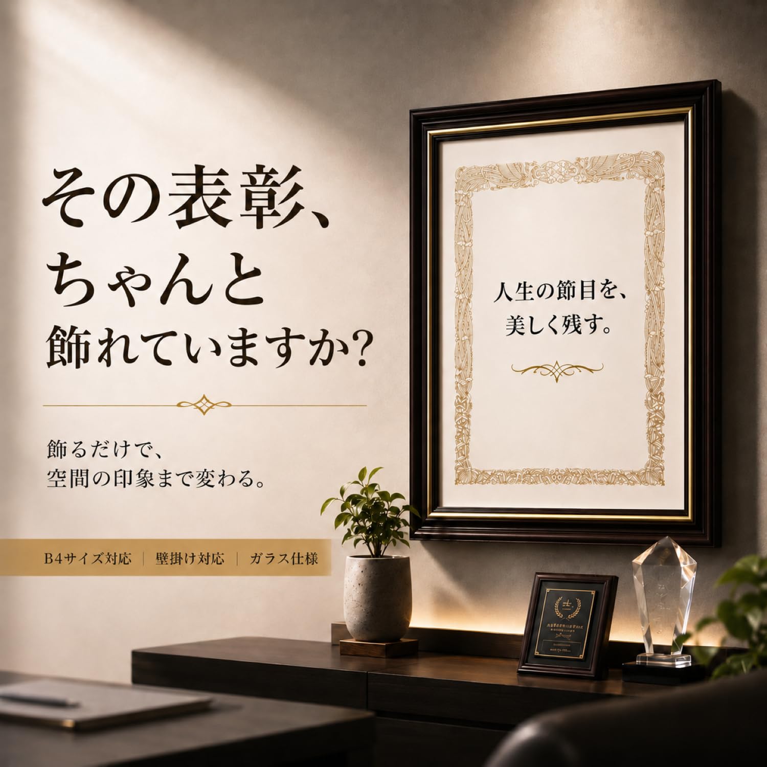 Amazon.co.jp: 【国産高級木製額縁】B4サイズ対応 縦横OK 賞状・証書