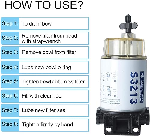 Miniatura 7 de S3213 - Conjunto de filtro separador de agua de combustible compatible con motor fuera de borda marino Mercury Yamaha Racor Sierra Engine Boat 10