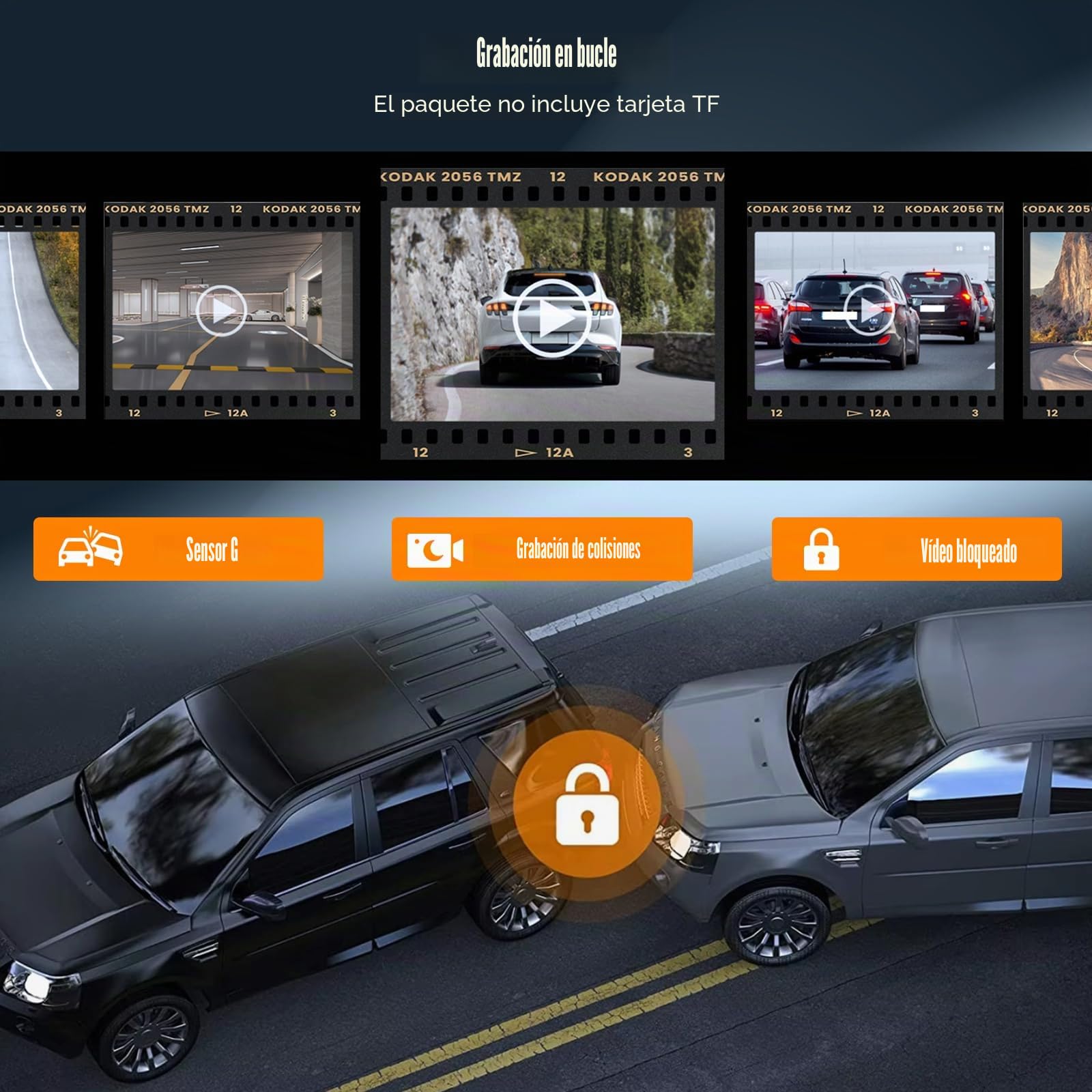 OiLiehu 3 Canales Cámara para Salpicadero 3,16 Pulgadas para Coches, Full HD 2,5K+1080P+1080P, Tres Lentes con G-Sensor/Control App/Grabación en Bucle/Visión Nocturna/Asistente de estacionamiento/GPS