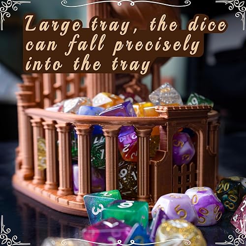 Miniatura 5 de JstFrU Torre de dados DND con bandeja para juegos de rol, Calabozos y Dragones, D&D, TRPG, 7 dados incluidos, torre rodante perfecta de castillo