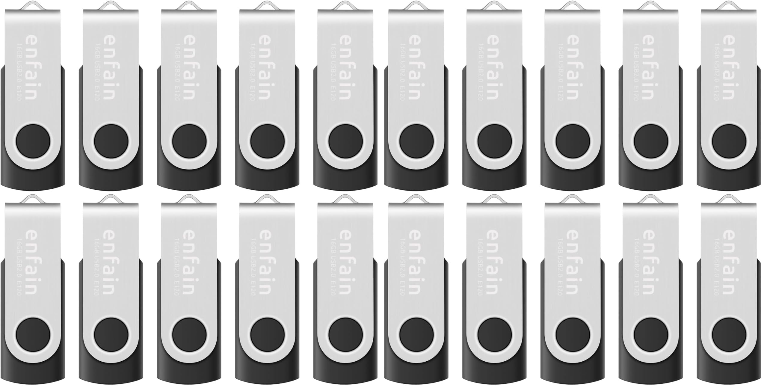 Enfain 16GB USB 2.0 Flash Drive 20 Pack | Swivel Thumb Drives with 31 Labels | Gift-Ready Packaging for Corporate Events, Office &amp; Team Distributions (Black)
