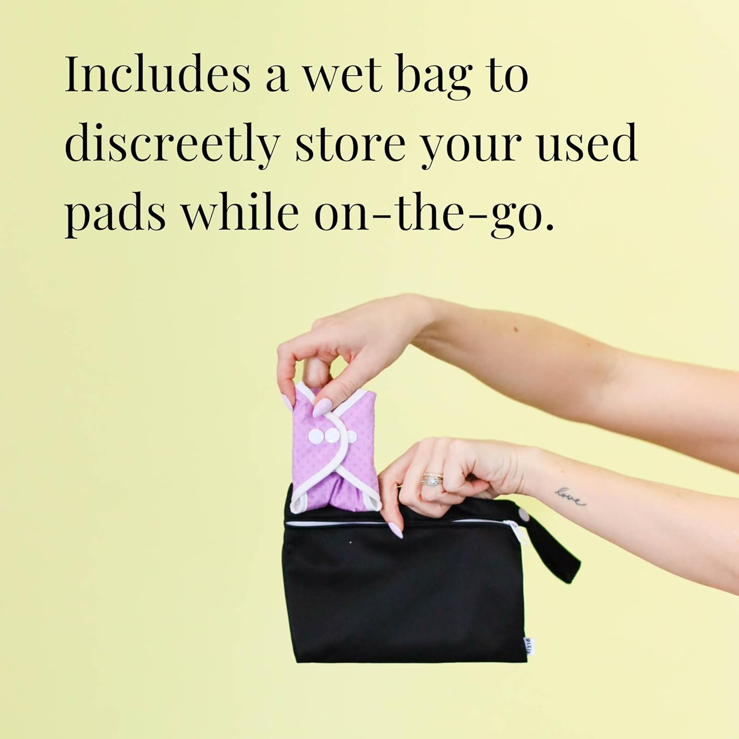 Pixie Organic Cotton Cloth Menstrual Pads - Reusable Regular Absorbency 5 Pack - Certified Organic Cotton Top Layer - Snap Wings for Secure Fit - Machine Washable - Wet Bag Included - Image 7