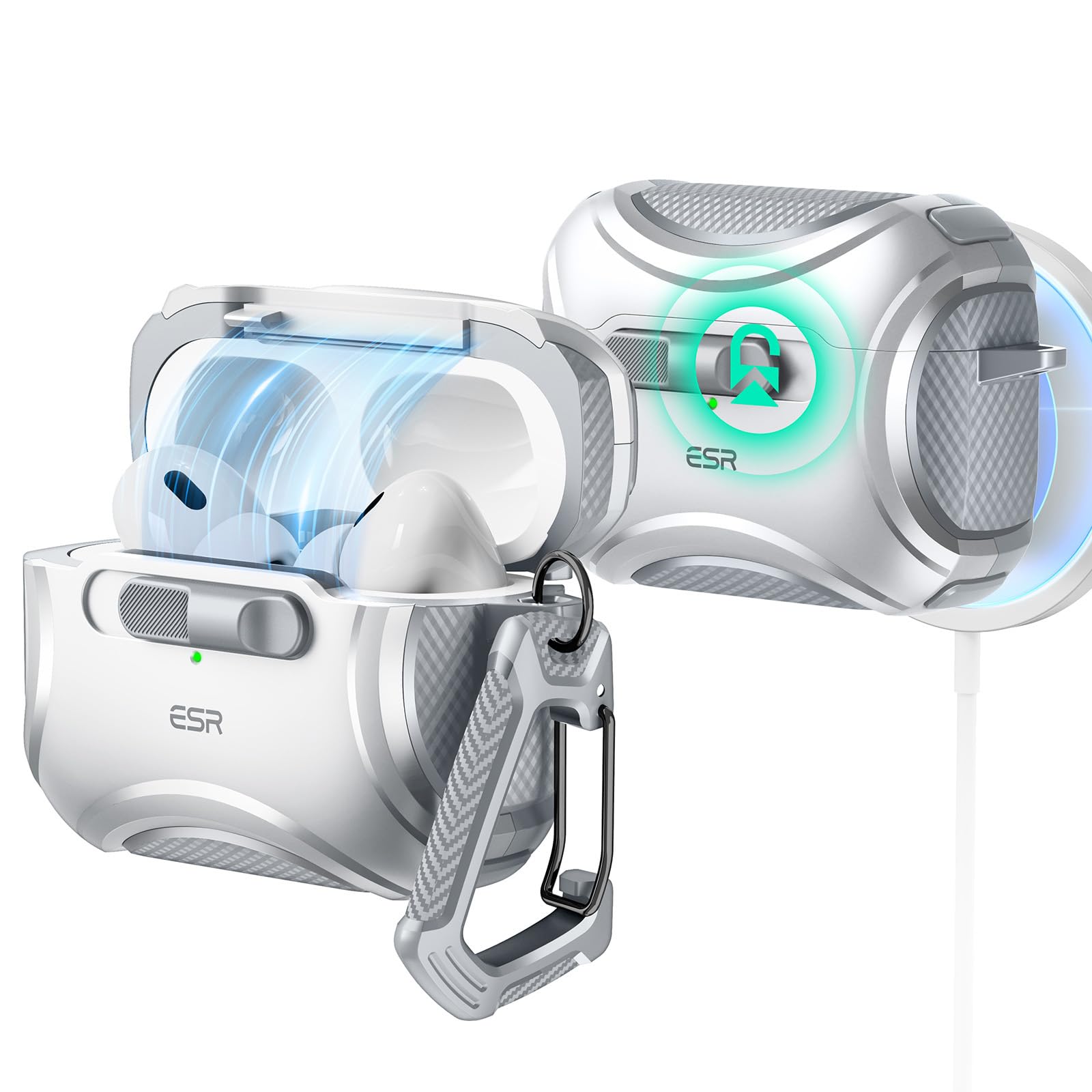 ESR for AirPods Pro 2 Case (2023/2022/2019, 2nd/1st Gen), Compatible with AirPods Pro 2nd Generation (USB-C/Lightning Cable), Effortless MagSafe, Drop-Proof Lock, Easy Open, Cyber Series, Gray-image-46