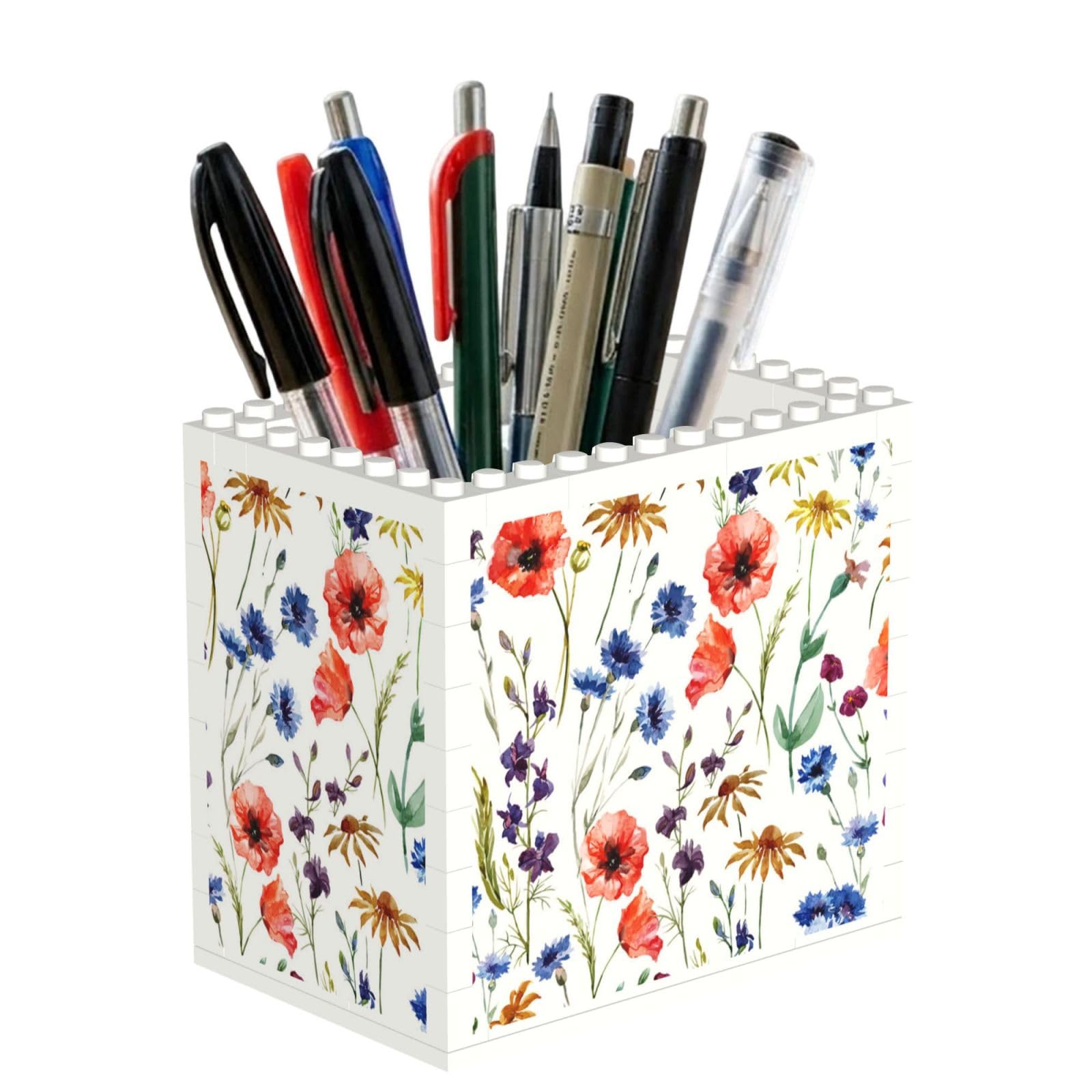 Poadnly Wild Flower Poppy Chrysanthemum Daisies, Pen Pot Pencil Holder for Office Home School, Compact Desk Organiser for Office Stationery