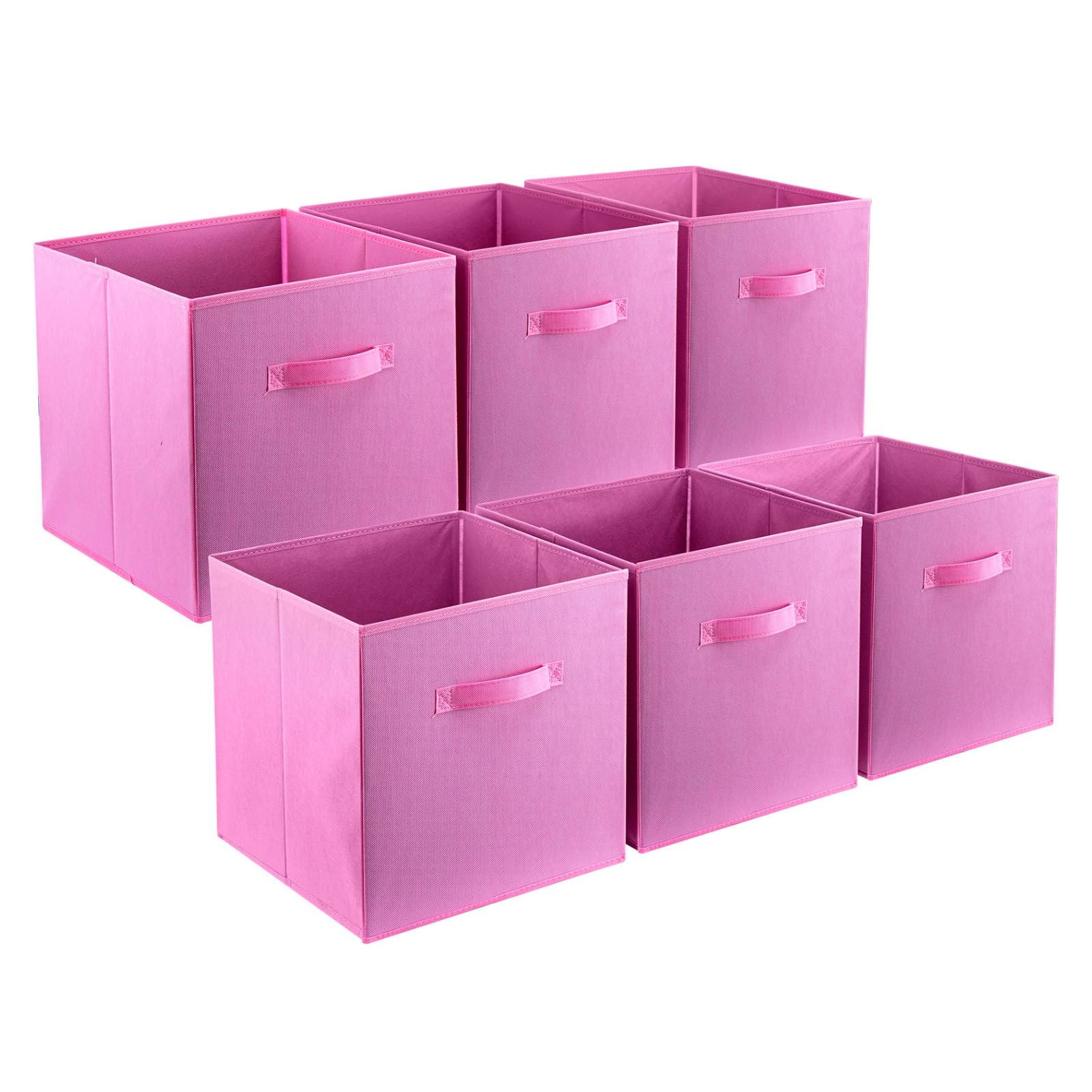 Minifactory Set of 6 Foldable Cube Storage Bins with Handles, Collapsible Fabric Organizer Boxes for Closet, Bedroom, Home Office Shelves, Sturdy Non-Woven Storage Baskets (Pink, Large)
