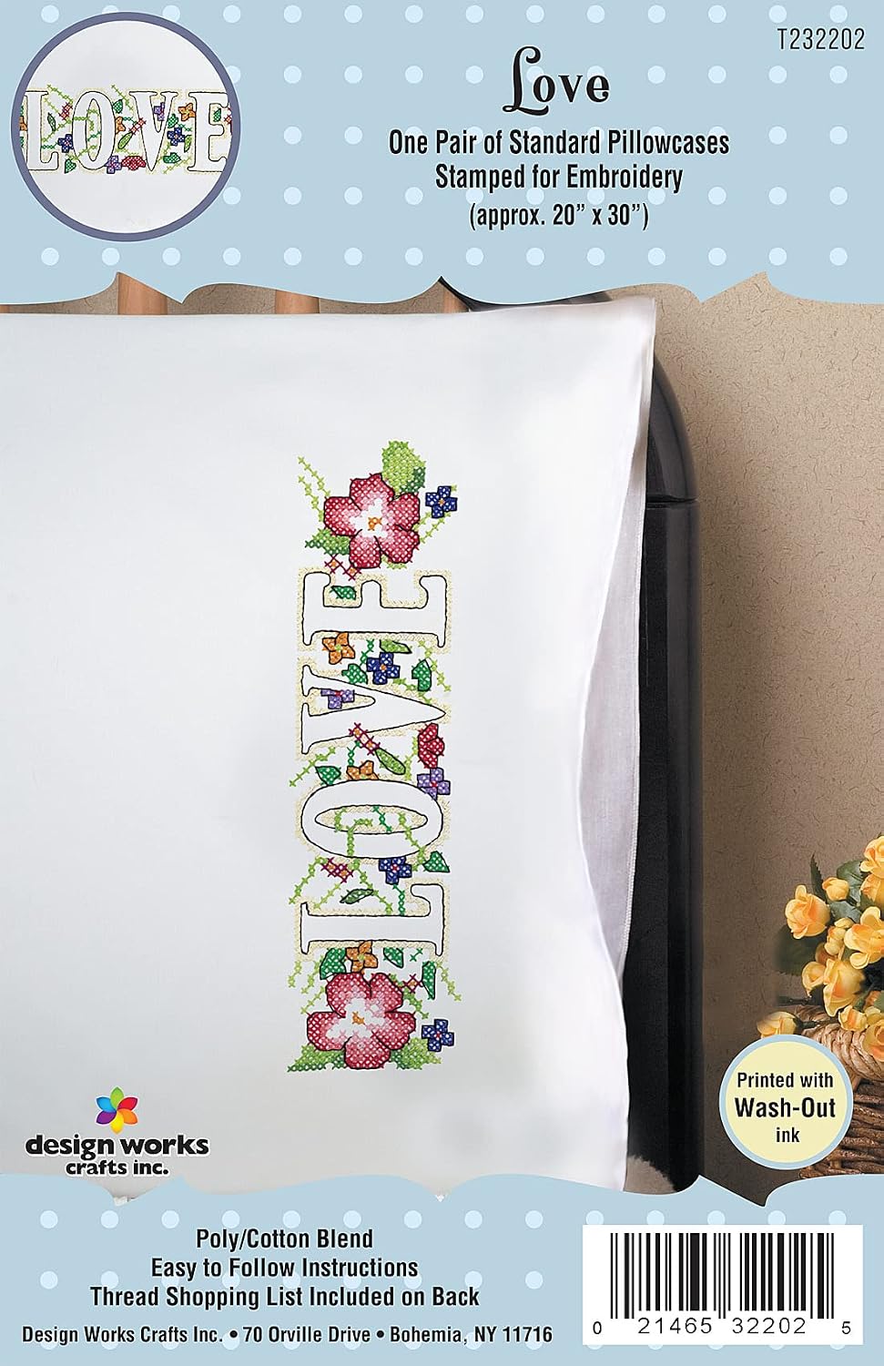 Love Stamped for Embroidery Pillowcases - Set of 2