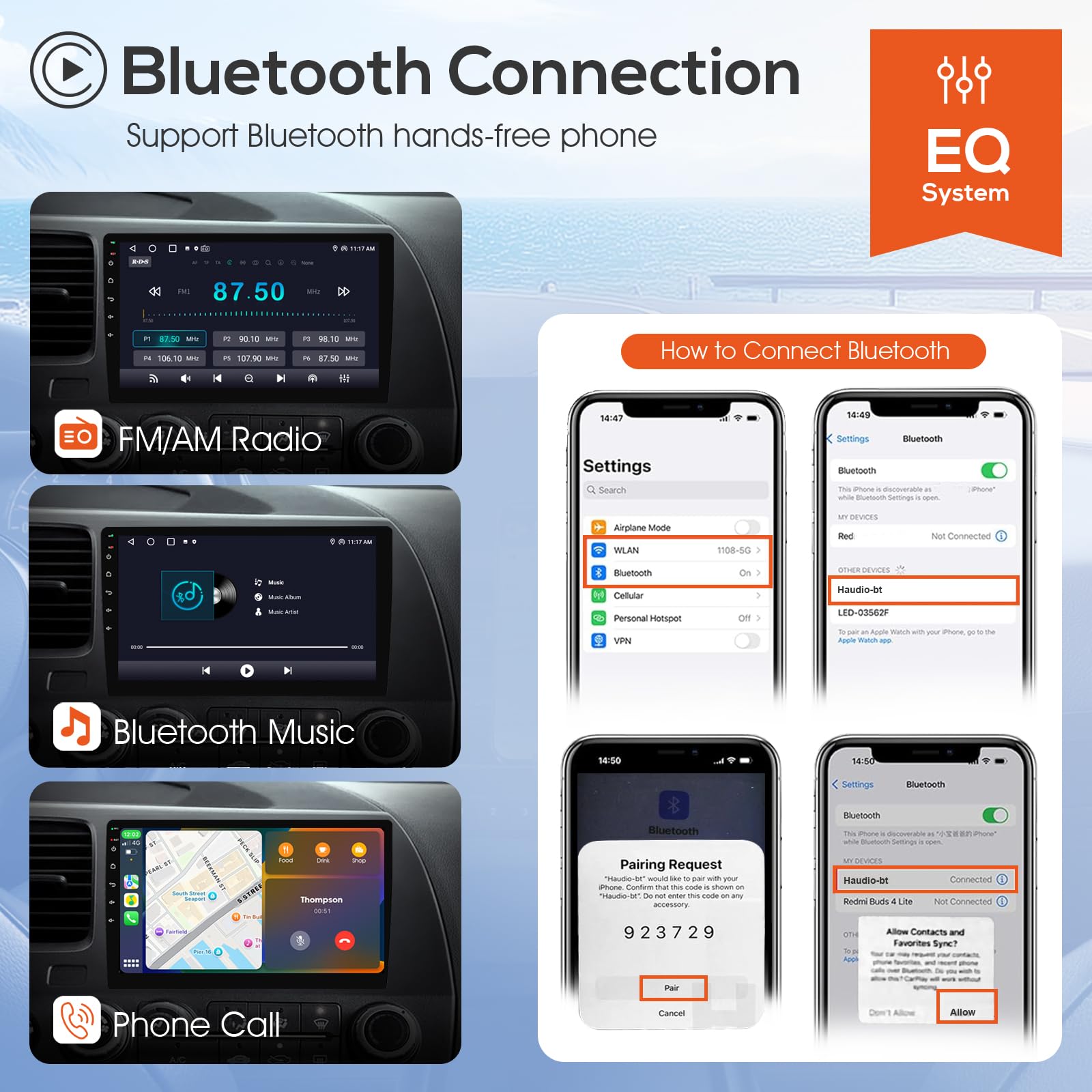 Haudio 2 Din Radio Samochodowe z CarPlay i Android Auto, 10.1Calowy Ekran z Mirror Link,GPS,Sterowanie Głosowe,SWC/FM/AM/RDS,25 Zestawów UI Pasującego do Wszystkich Samochodów,Bez Kamery Cofania 2+64G