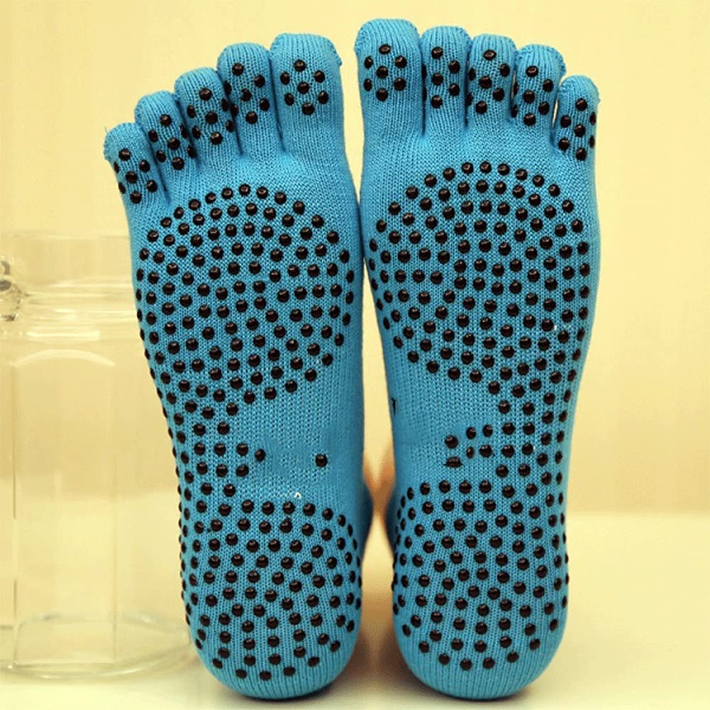 1 Paar Männer Fünf Zeh Yoga Socken mit Griffe Anti-Schweiß Atmungsaktive Anti-Skidsocks for Gym Fitness Ballett-Pilates-Übungen (Farbe: hellgrau Größe: -7-9.5 UK-6-8.5)