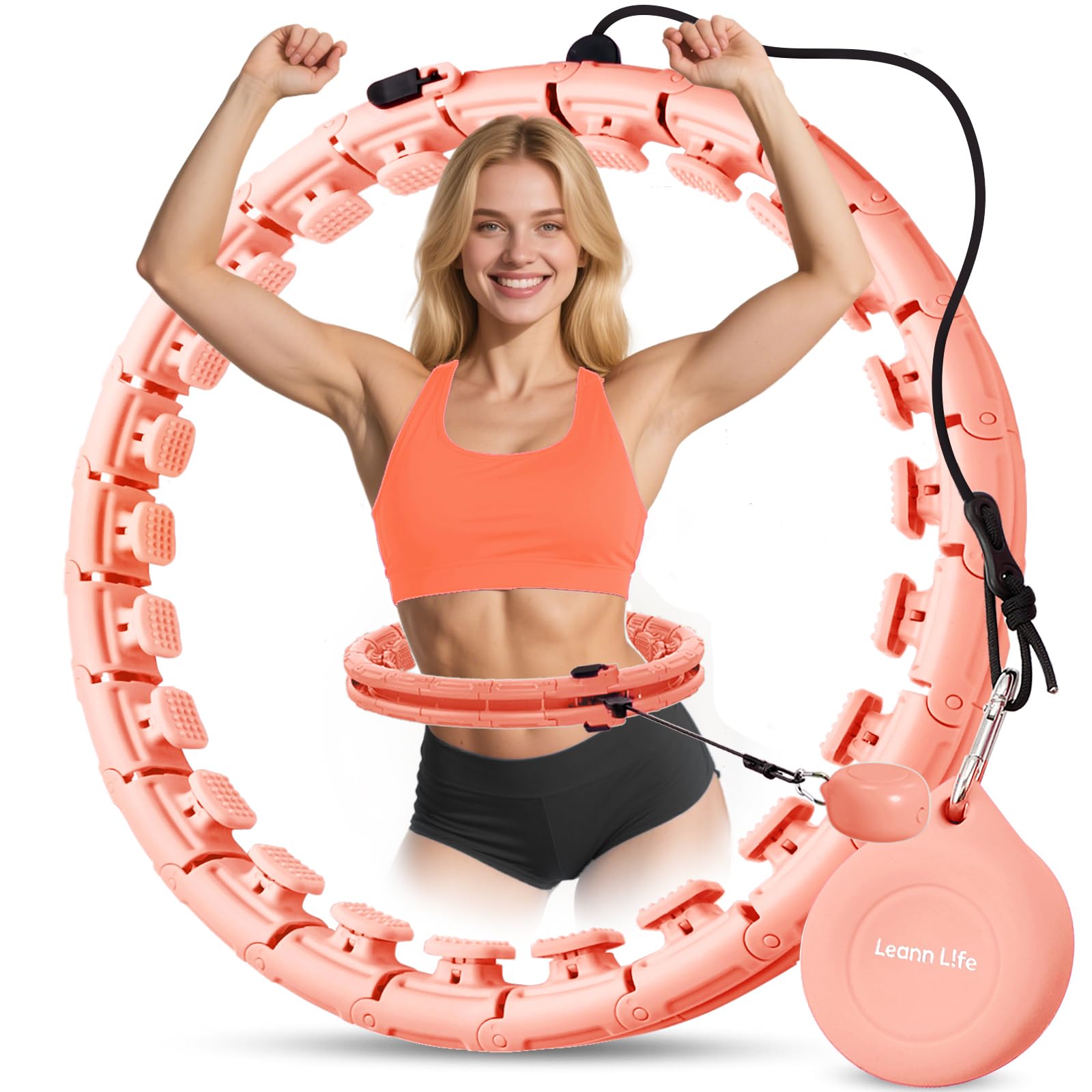 U1 Weighted Hula Hoop – 30 Knots 19"–61" Adjustable Waist, Magnetic Lock with Spring Massage Heads, Infinity Hoop Plus Size for Adults & Kids, Ab Workout, Weight Loss, Abdominal Toner