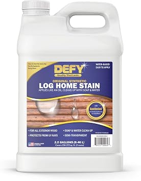 DEFY Log Home Stain - Water Based, Oil, Semi-Gloss, Colorado Gold, 2.5 Gallon, Log Cabin Stain
