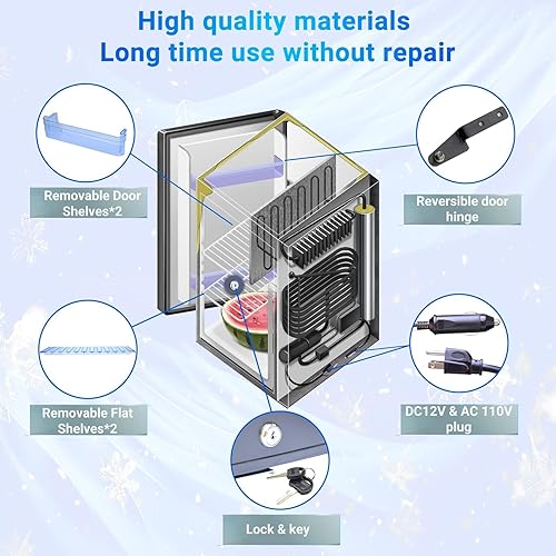 Miniatura 6 de Smad Mini refrigerador compacto, silencioso, sin absorción de ruido, con bloqueo, 40L, refrigerador para camión de 110 V/12 V, refrigerador de 1.4